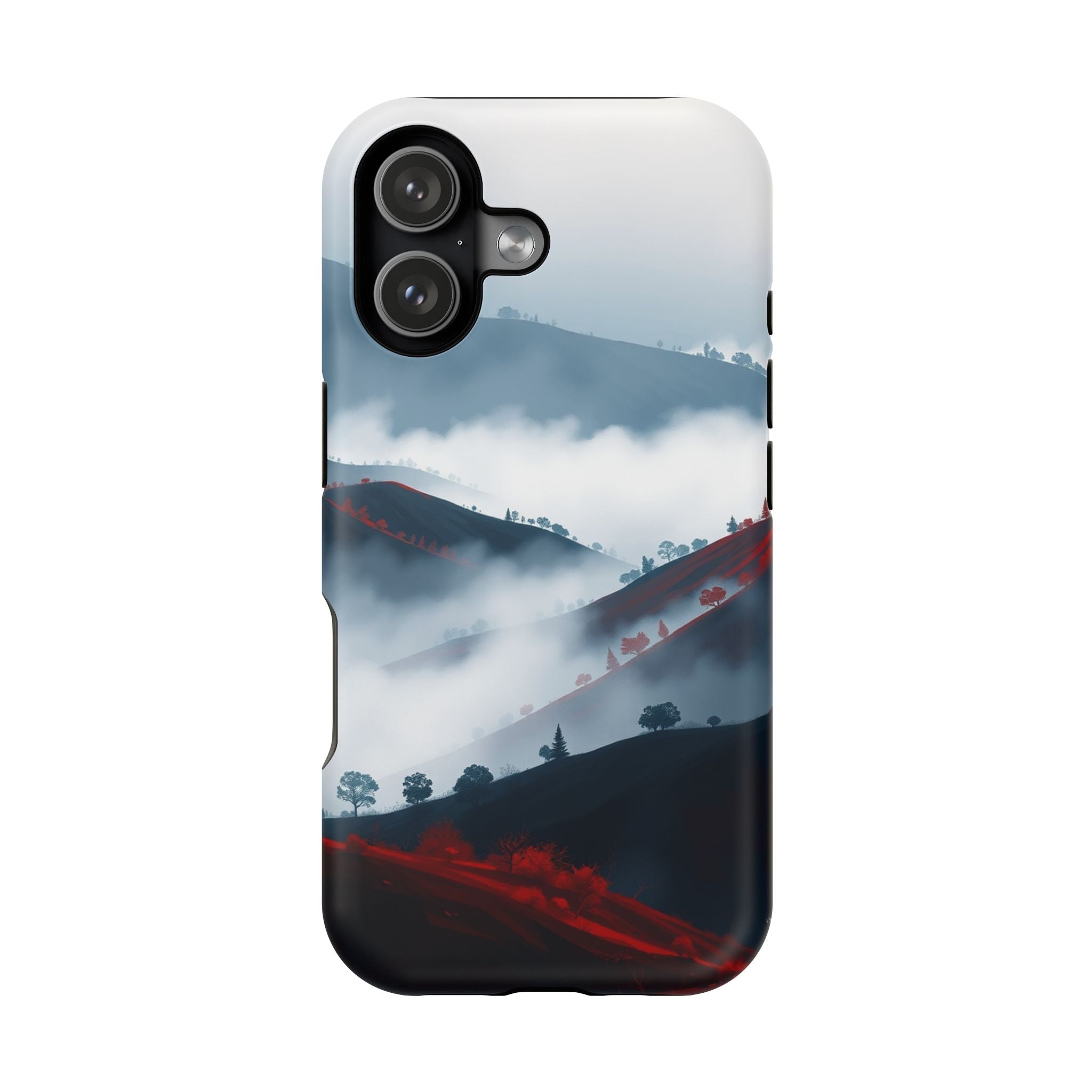 iPhone Black And Crimson Fog Rolling Over Hills Soft iPhone Finish · iPhone Case