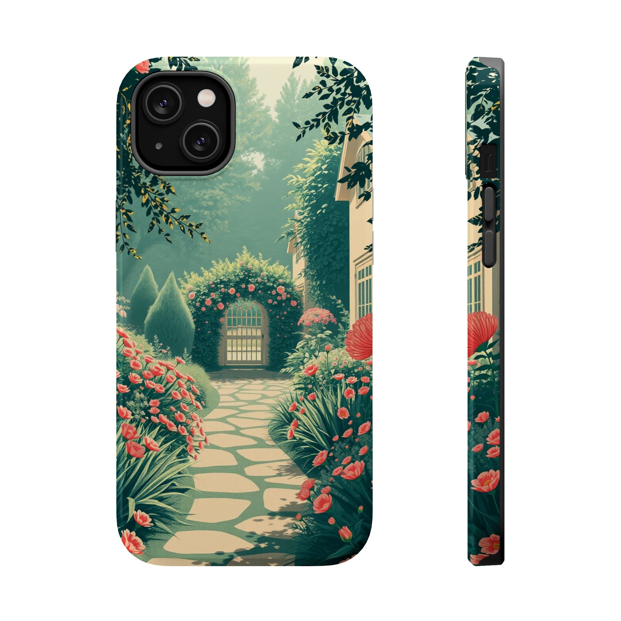 iPhone Teal And Coral Cottage Garden Slim Everyday Designer Case · iPhone Case