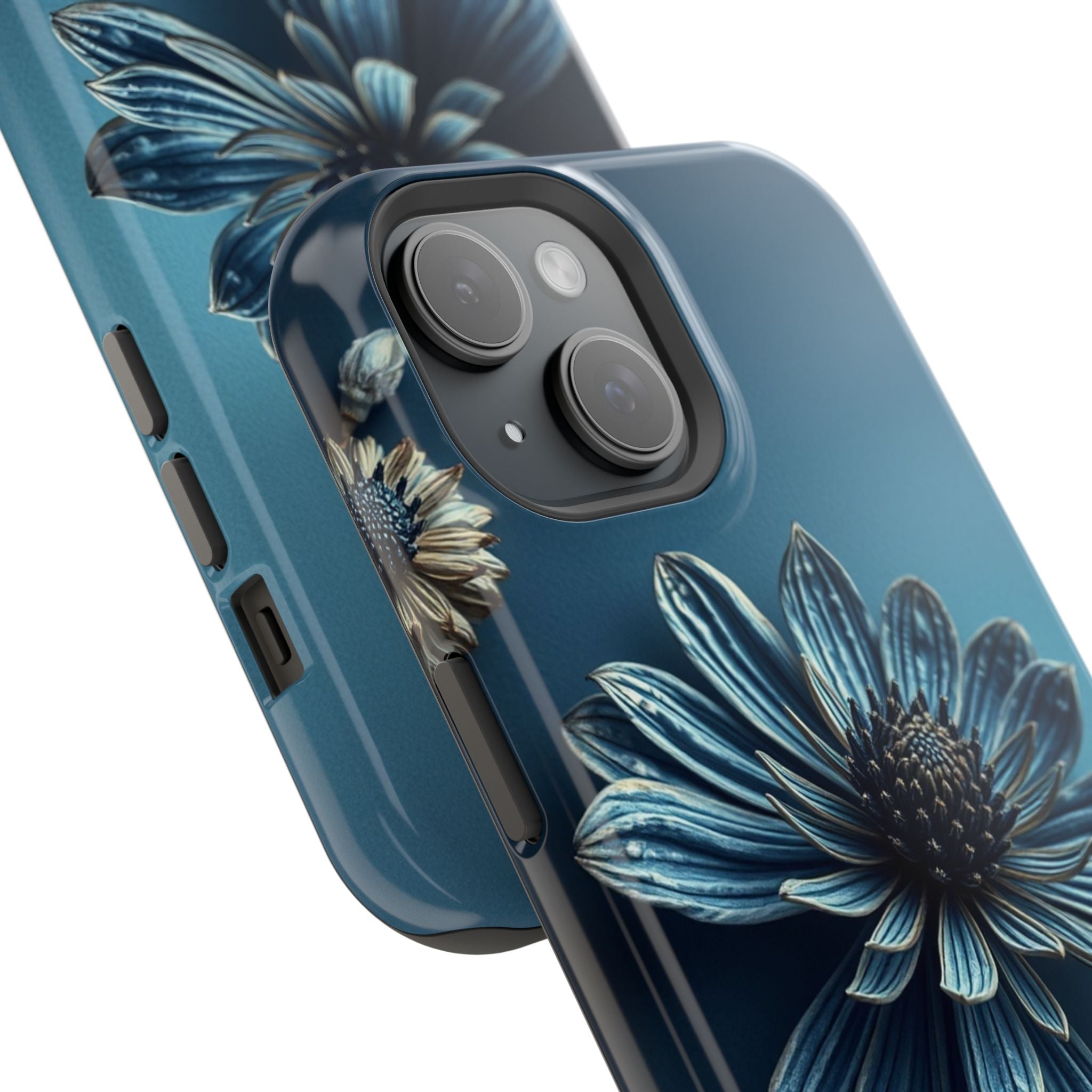 iPhone Midnight Blue And Silver Dried Flower Flat Lay iPhone 15 · iPhone Case