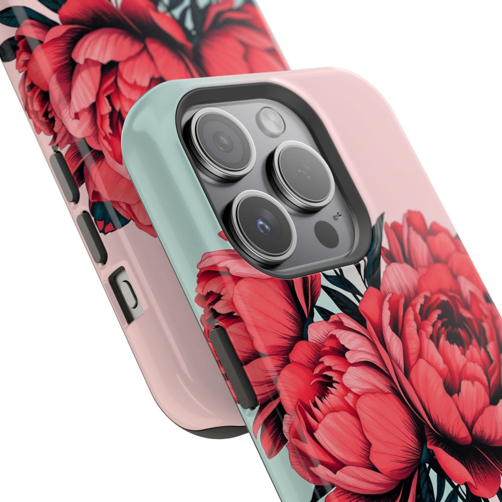 iPhone Teal And Coral Peony Bouquet Artistic Everyday Cas Slim Snap Case · iPhon