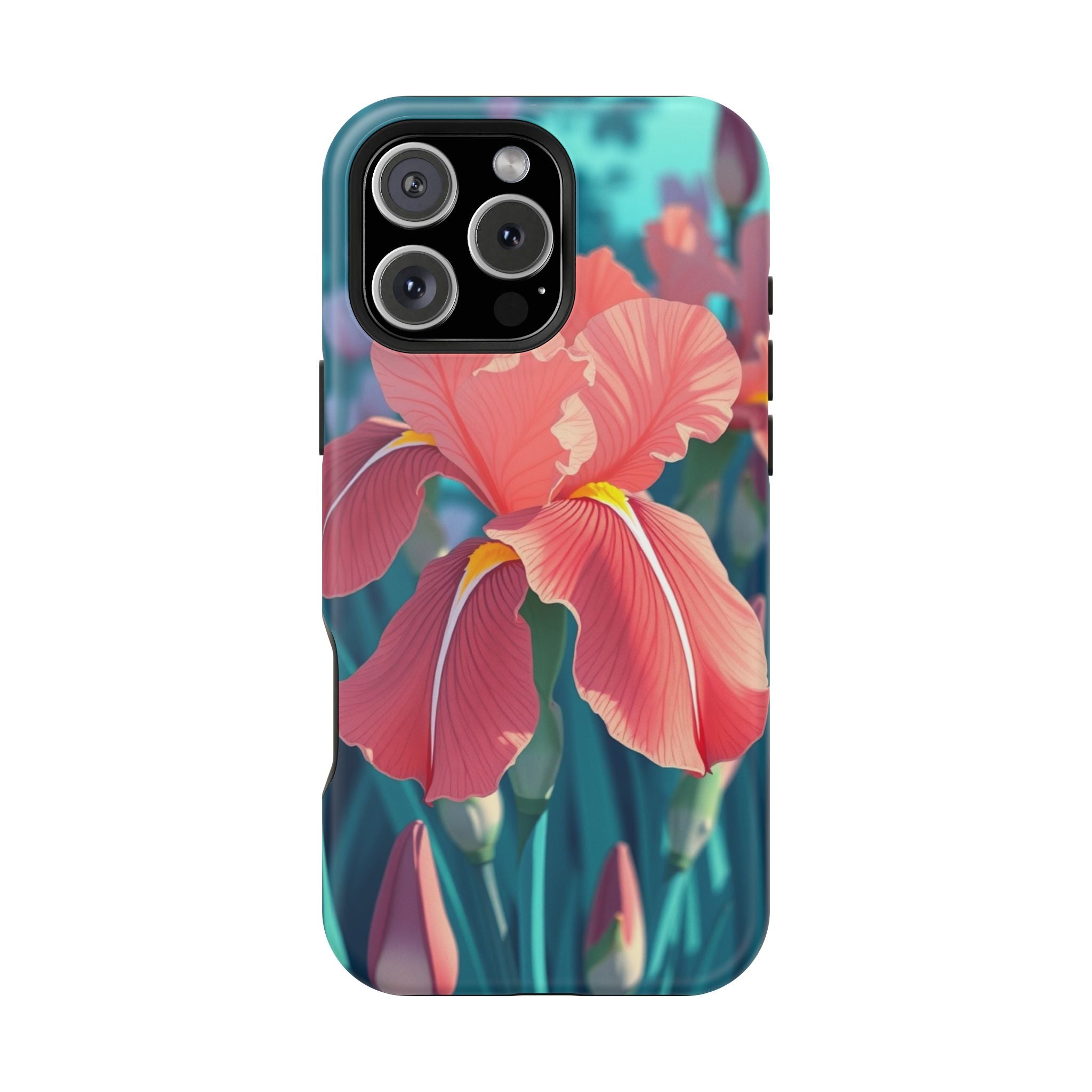 iPhone Teal And Coral Iris Garden Bold Modern Everyday Snap Case · iPhone Case