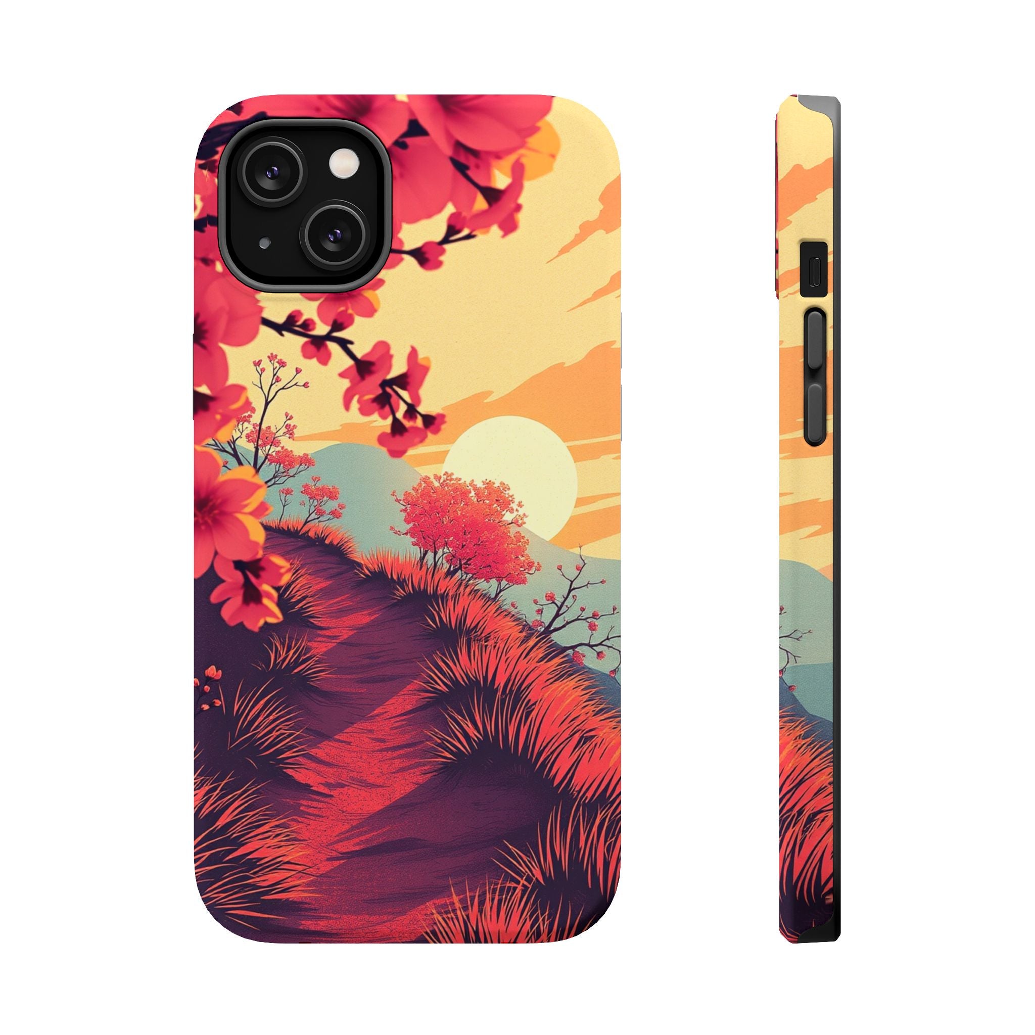 iPhone Sunset Amber And Peach Blossom Trail Soft iPhone 15 Finish · iPhone Case