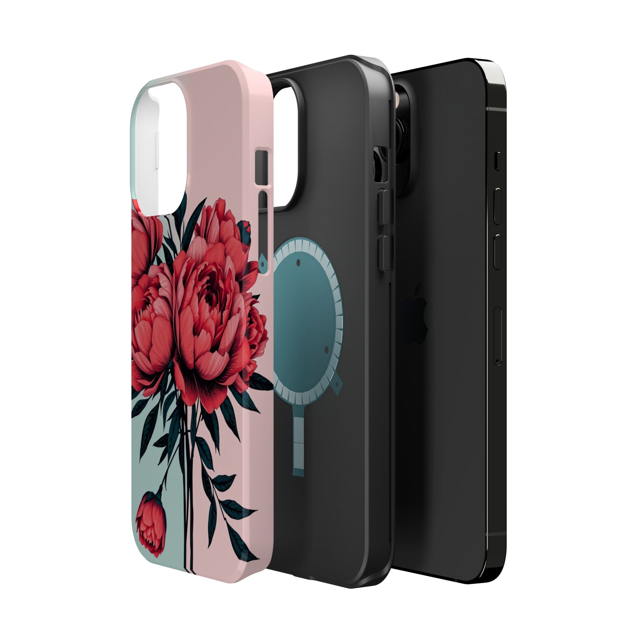 iPhone Teal And Coral Peony Bouquet Artistic Everyday Cas Slim Snap Case · iPhon