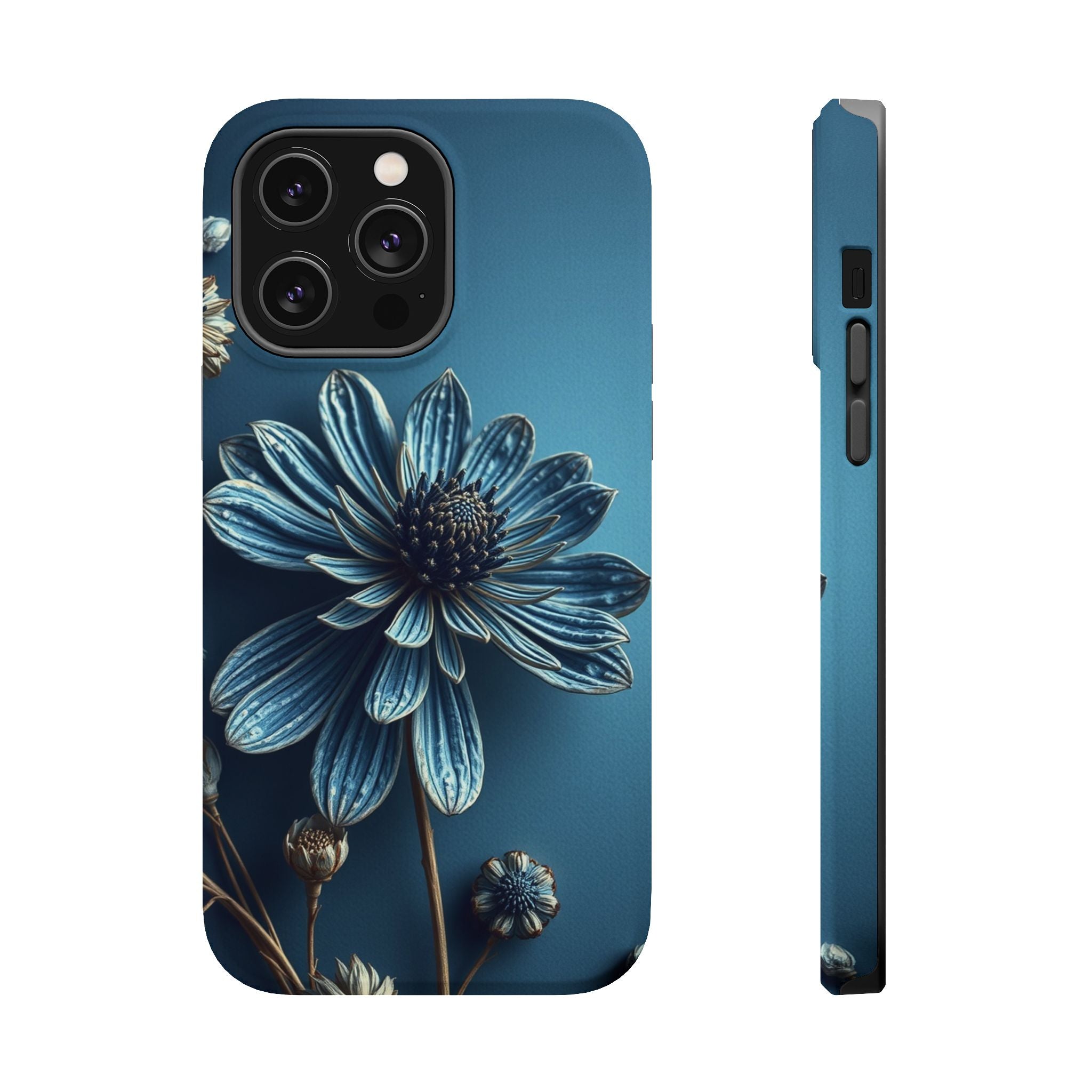 iPhone Midnight Blue And Silver Dried Flower Flat Lay iPhone 15 · iPhone Case