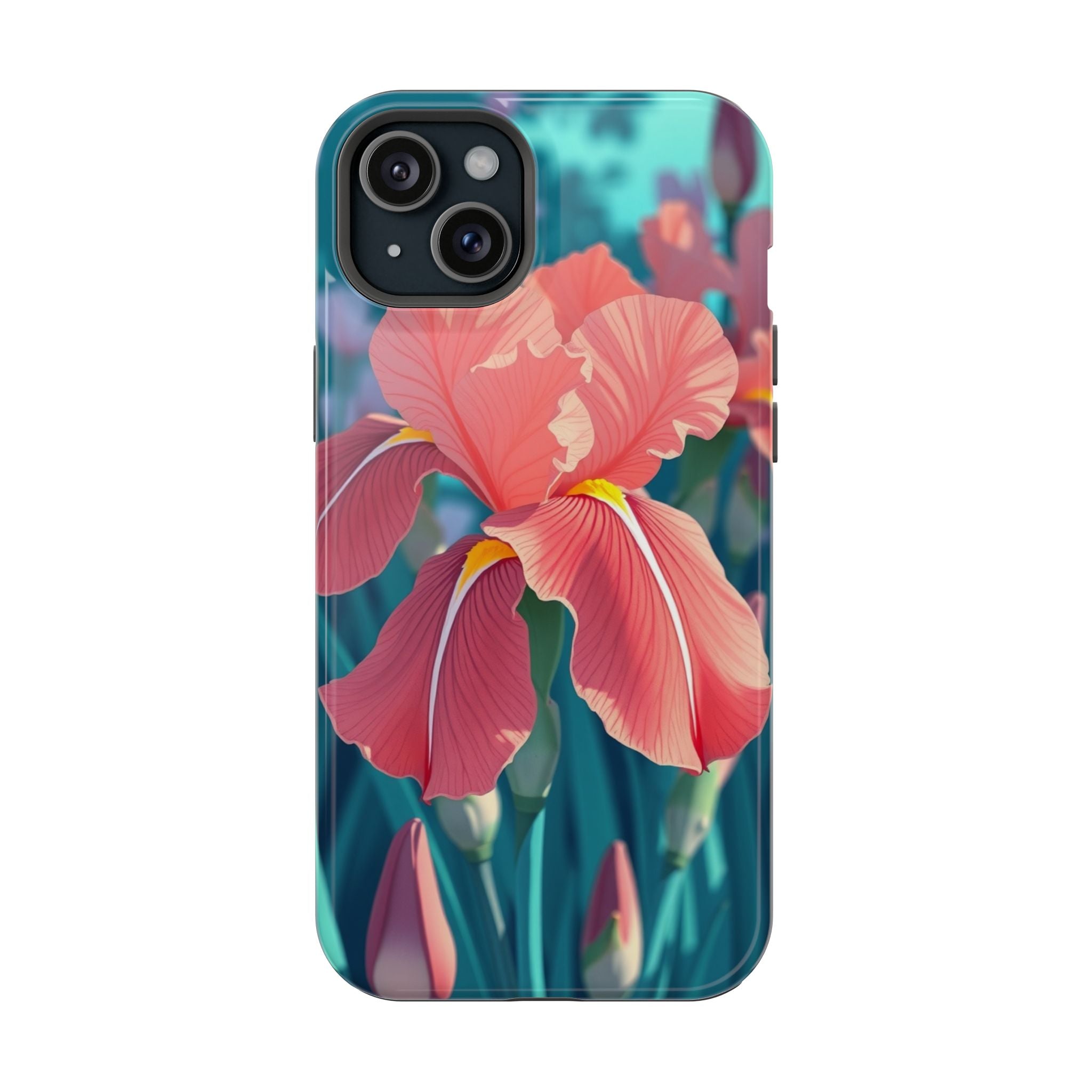 iPhone Teal And Coral Iris Garden Bold Modern Everyday Snap Case · iPhone Case