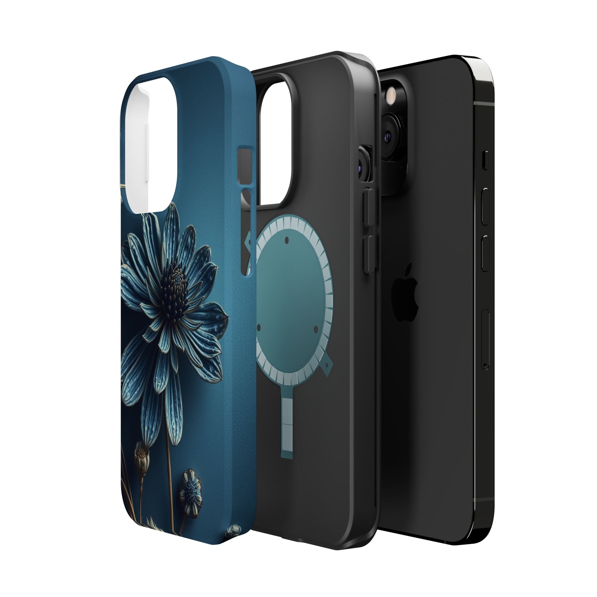 iPhone Midnight Blue And Silver Dried Flower Flat Lay iPhone 15 · iPhone Case