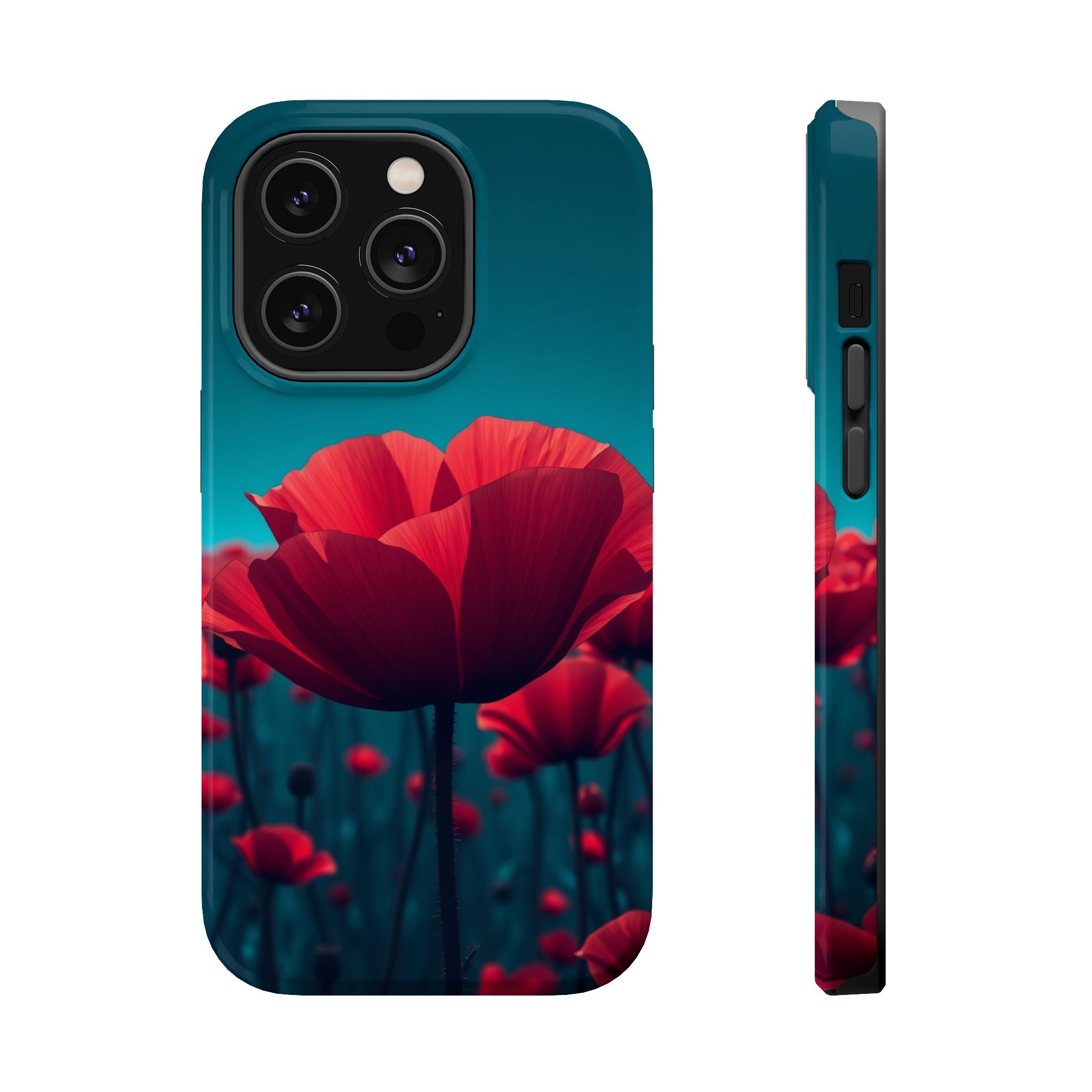 iPhone Teal And Coral Poppy Field Bold Modern Everyday Snap Case · iPhone Case