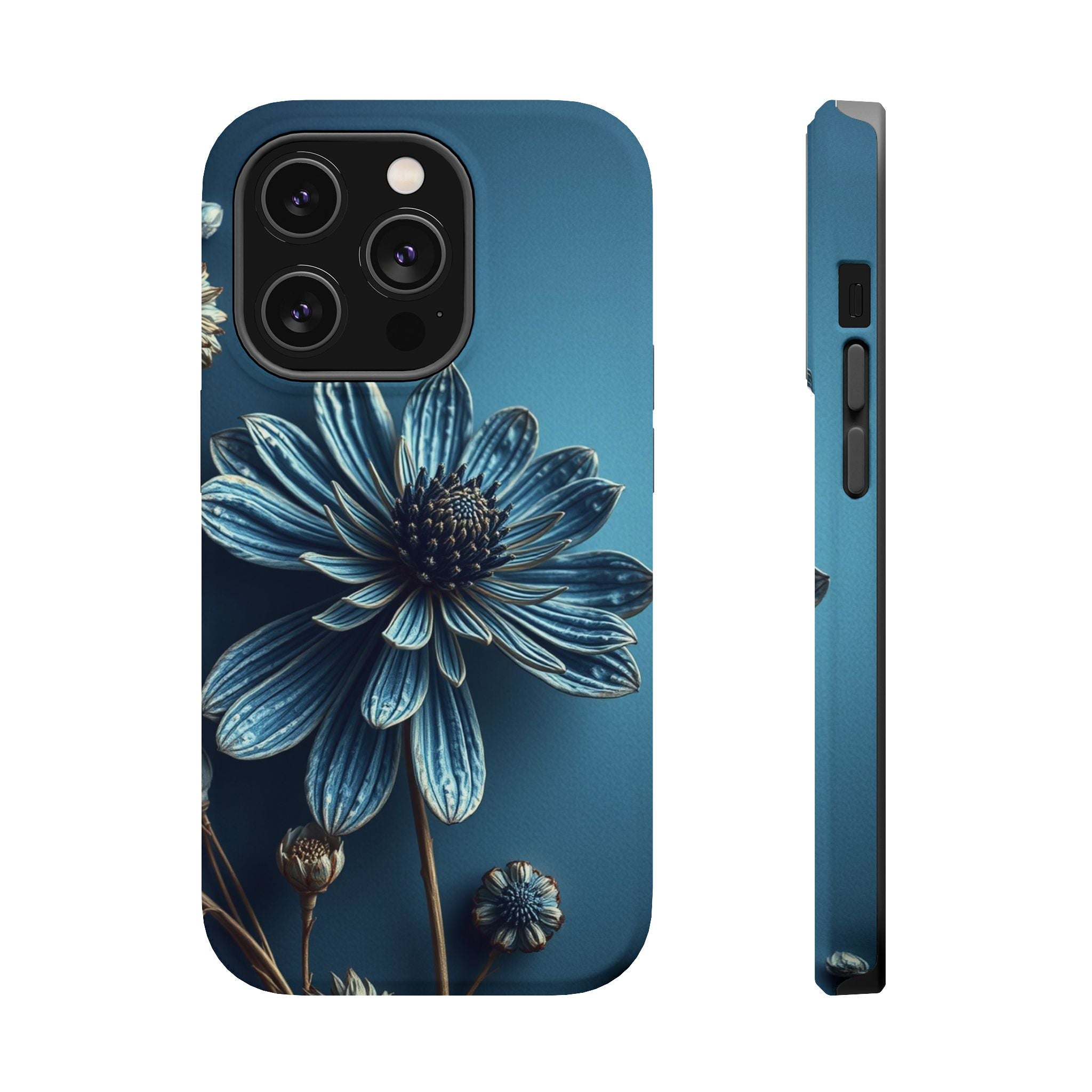 iPhone Midnight Blue And Silver Dried Flower Flat Lay iPhone 15 · iPhone Case