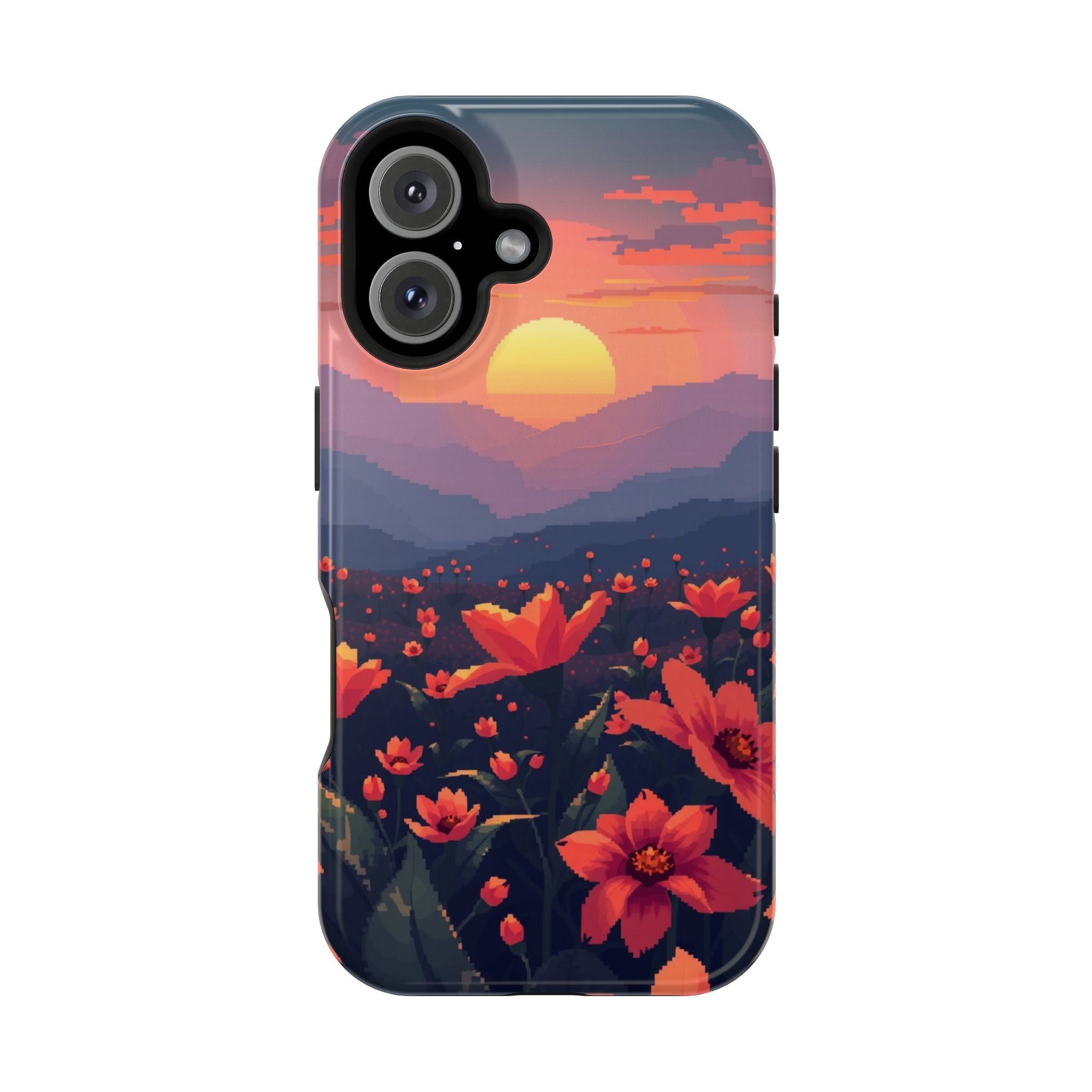 iPhone Sunset Amber And Peach Floral Geometric Soft iPhone Finish · iPhone Case
