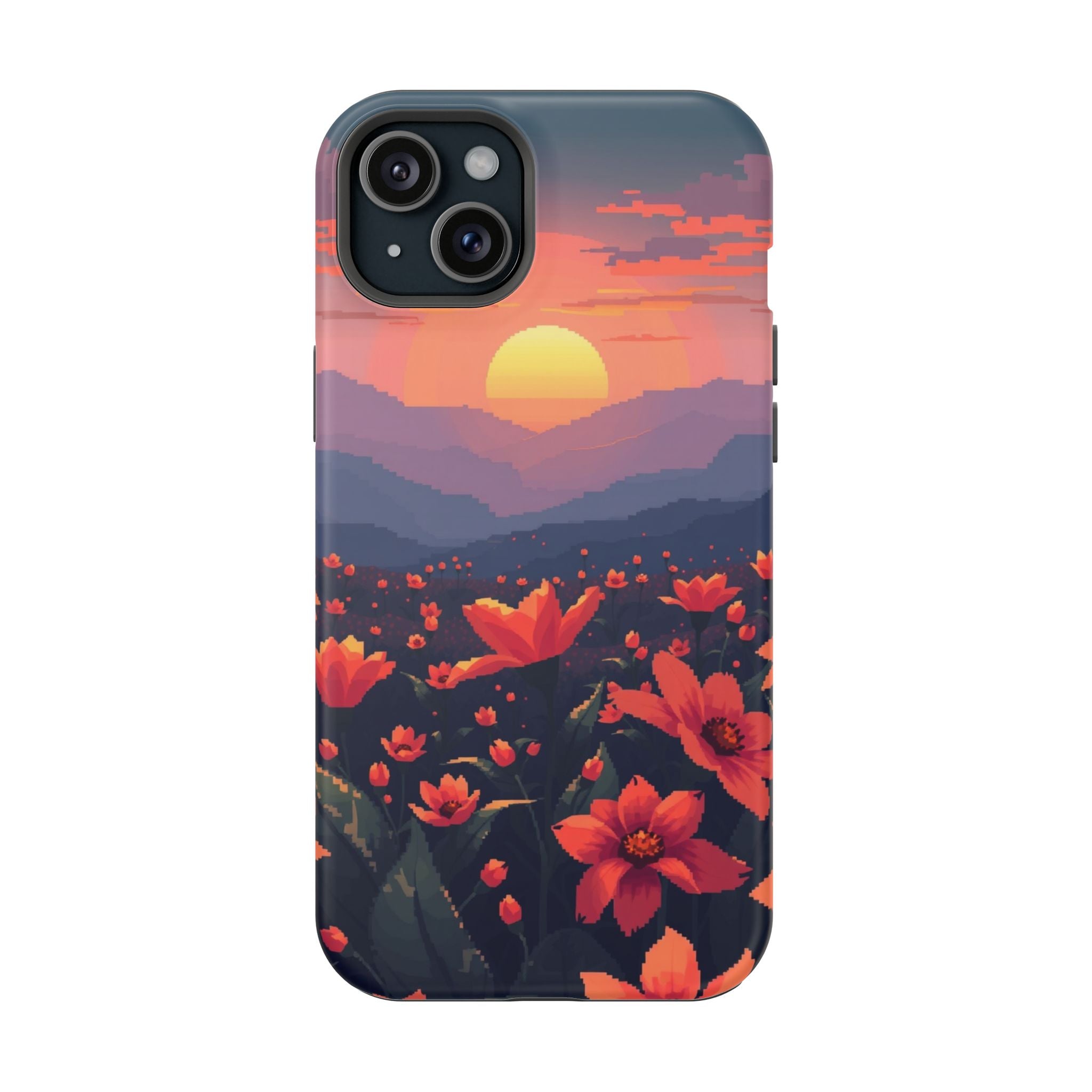 iPhone Sunset Amber And Peach Floral Geometric Soft iPhone Finish · iPhone Case
