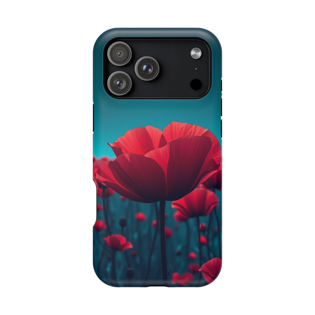 iPhone Teal And Coral Poppy Field Bold Modern Everyday Snap Case · iPhone Case