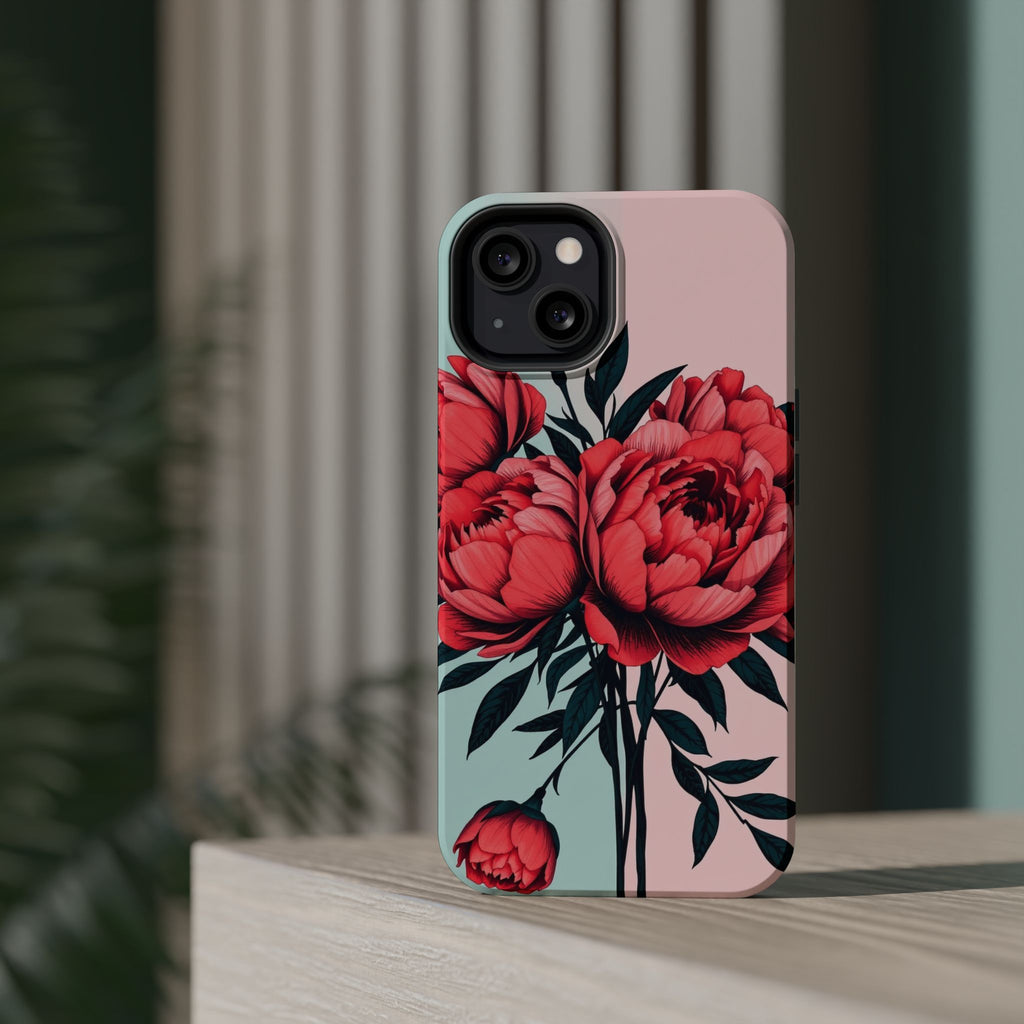 iPhone Teal And Coral Peony Bouquet Artistic Everyday Cas Slim Snap Case · iPhon