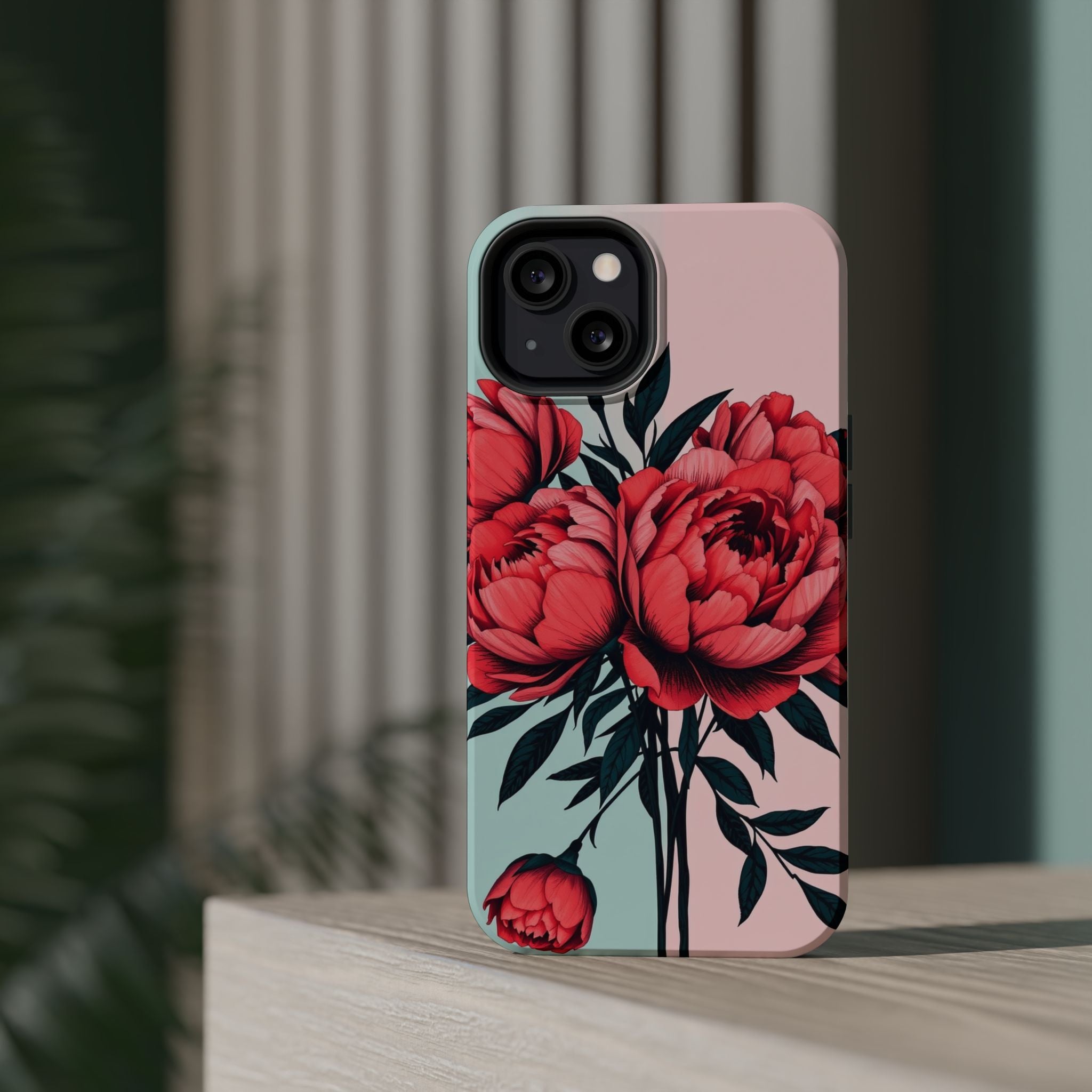 iPhone Teal And Coral Peony Bouquet Artistic Everyday Cas Slim Snap Case · iPhon