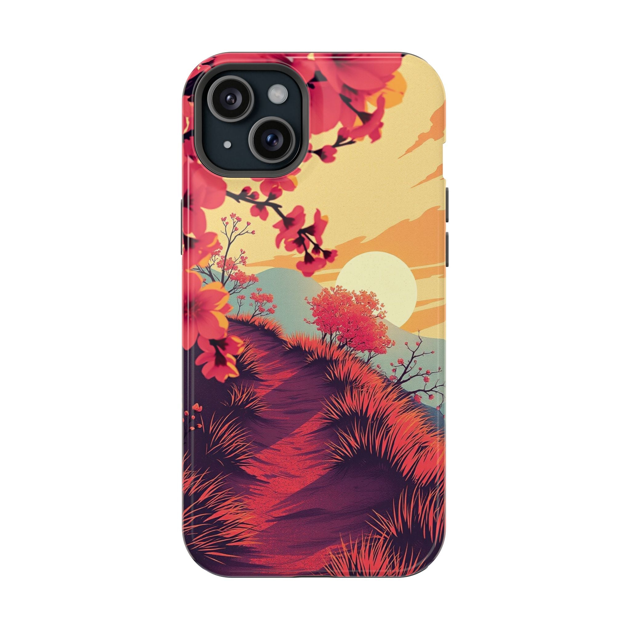 iPhone Sunset Amber And Peach Blossom Trail Soft iPhone 15 Finish · iPhone Case