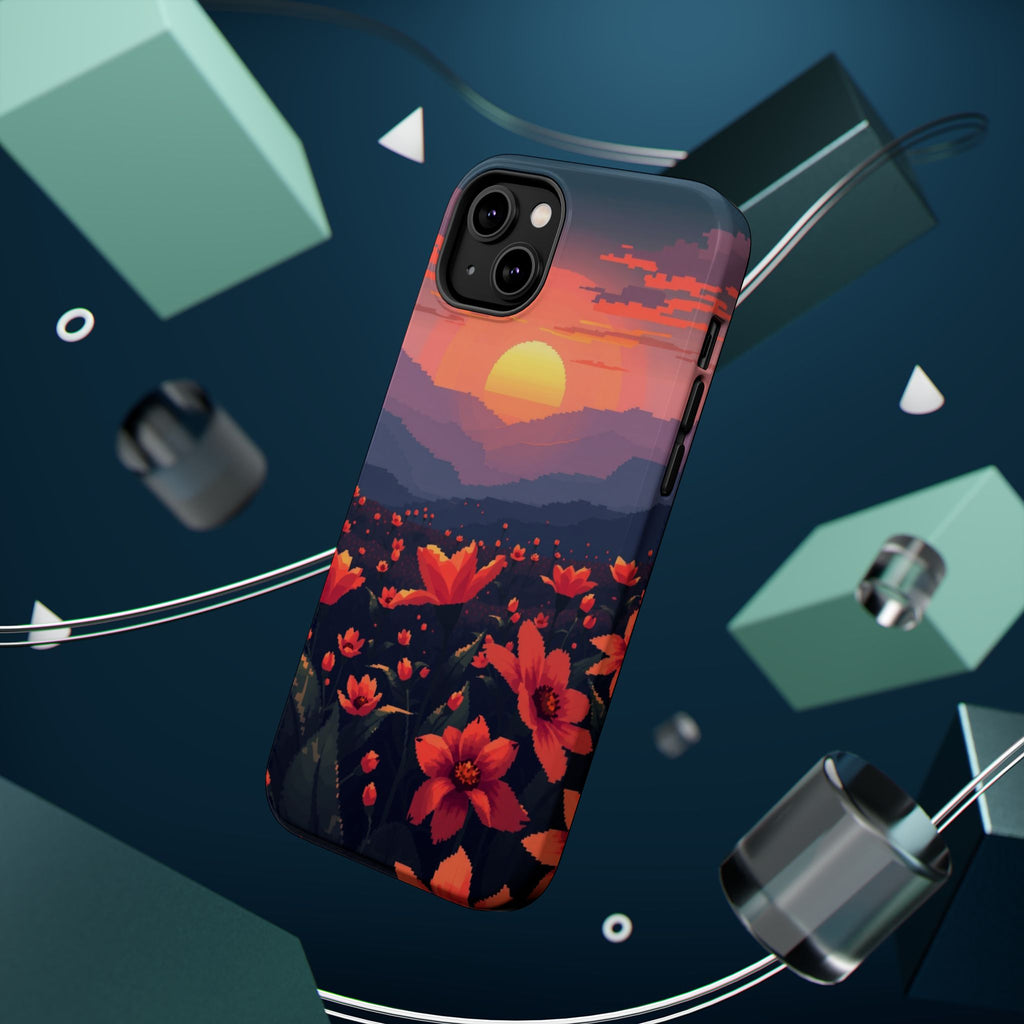 iPhone Sunset Amber And Peach Floral Geometric Soft iPhone Finish · iPhone Case