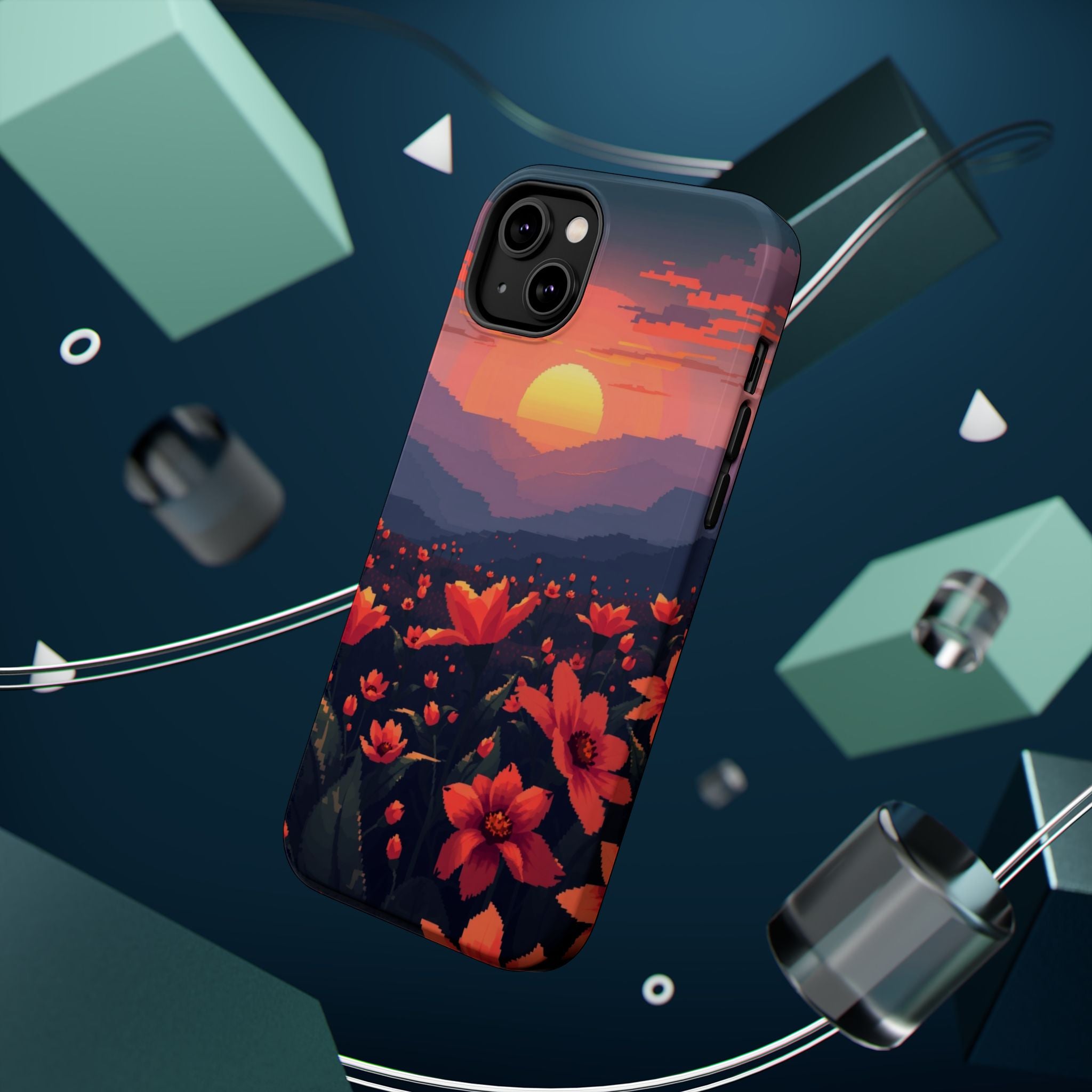 iPhone Sunset Amber And Peach Floral Geometric Soft iPhone Finish · iPhone Case