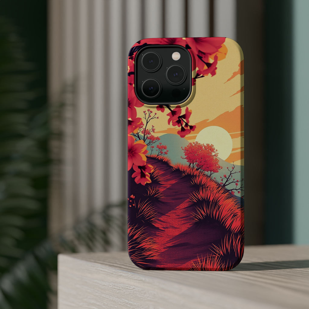 iPhone Sunset Amber And Peach Blossom Trail Soft iPhone 15 Finish · iPhone Case