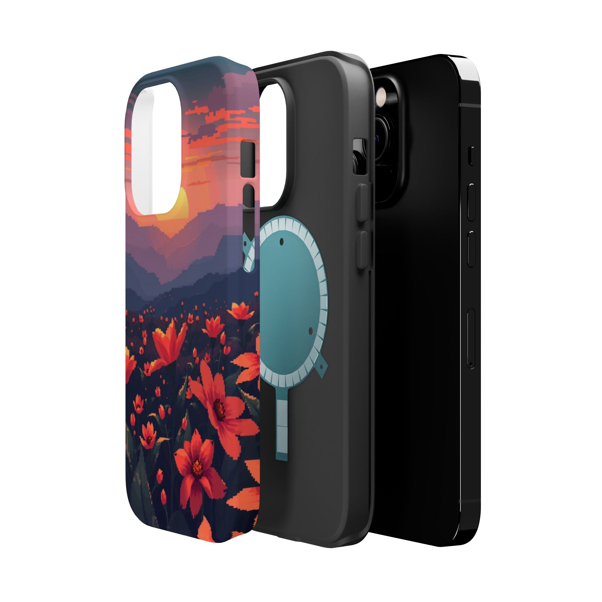 iPhone Sunset Amber And Peach Floral Geometric Soft iPhone Finish · iPhone Case