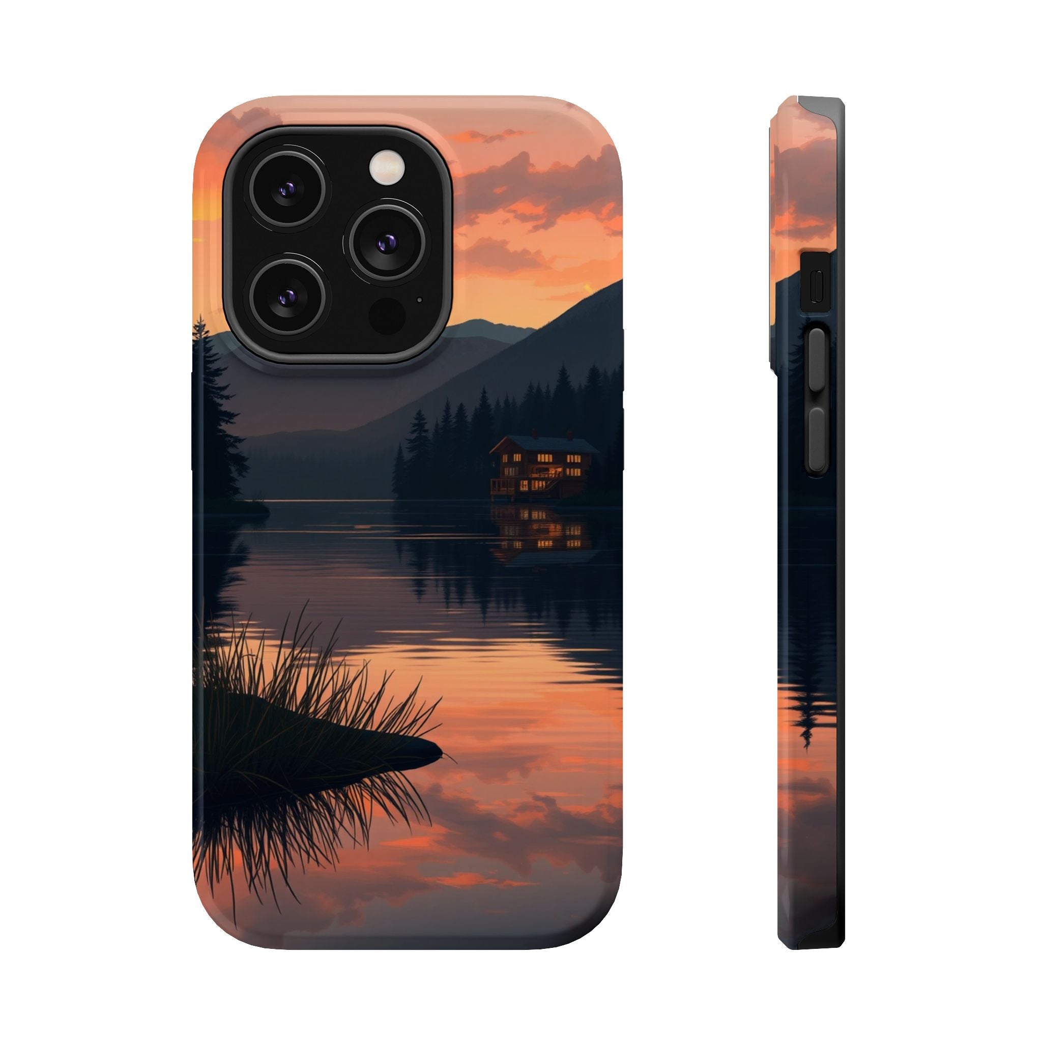 iPhone Sunset Amber And Peach Lake at Twilight Soft iPhone Finish · iPhone Case