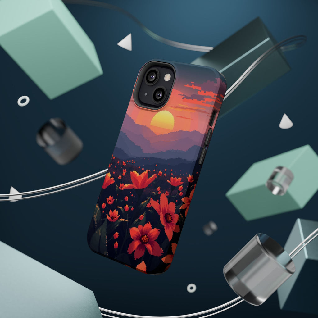 iPhone Sunset Amber And Peach Floral Geometric Soft iPhone Finish · iPhone Case