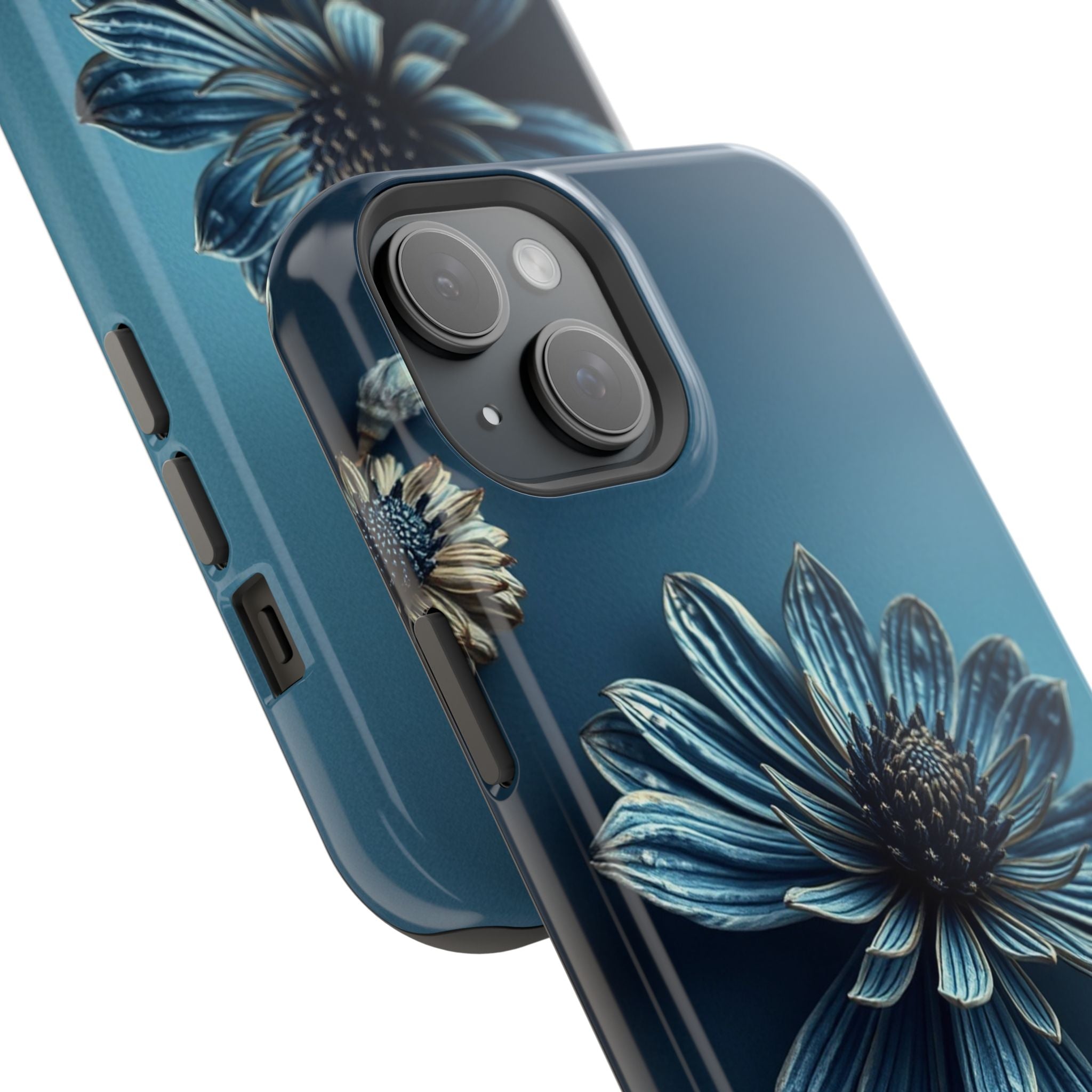 iPhone Midnight Blue And Silver Dried Flower Flat Lay iPhone 15 · iPhone Case