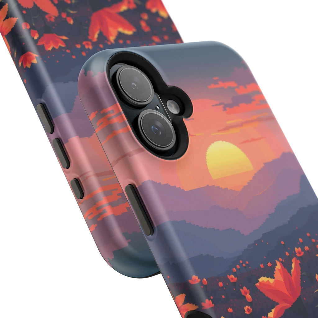 iPhone Sunset Amber And Peach Floral Geometric Soft iPhone Finish · iPhone Case