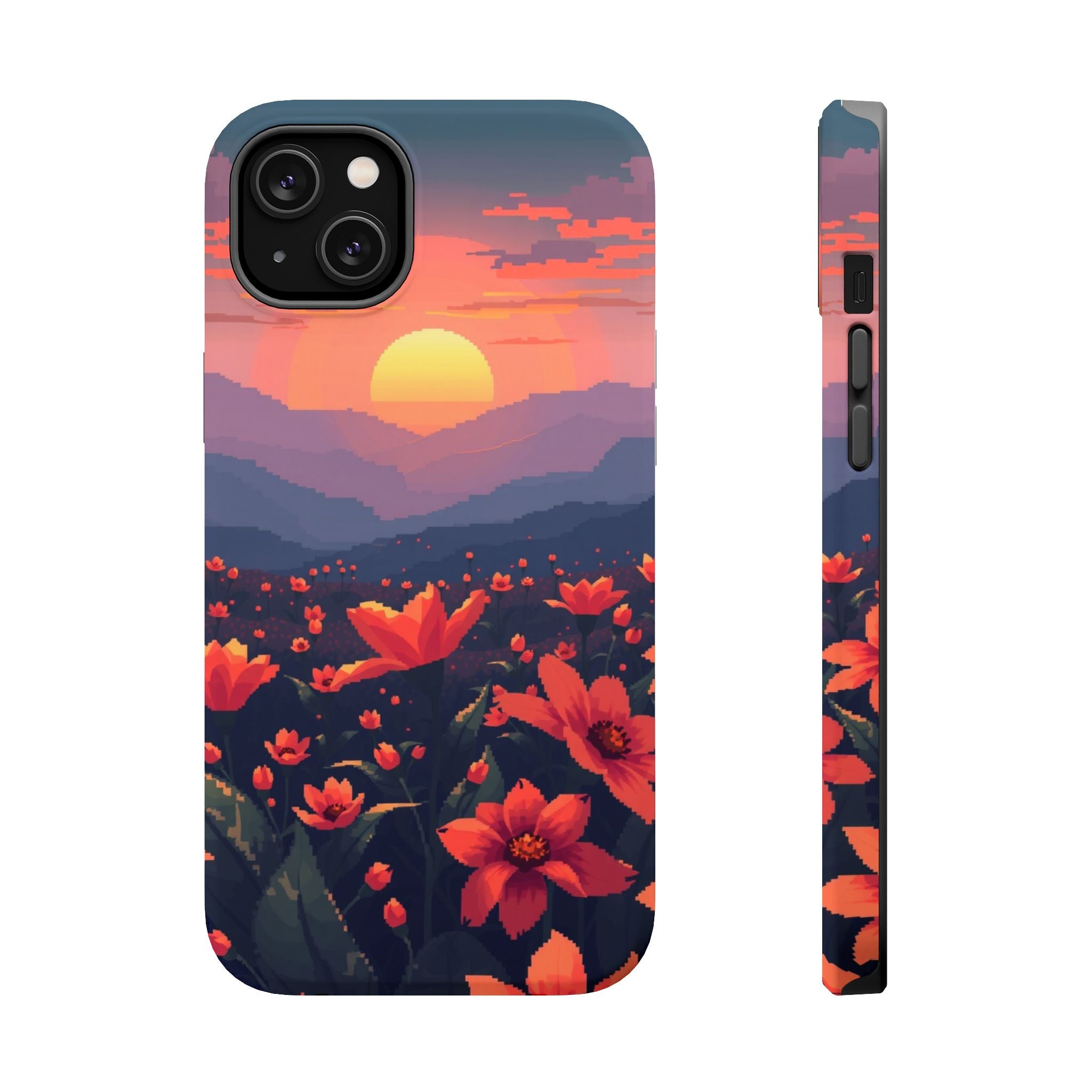 iPhone Sunset Amber And Peach Floral Geometric Soft iPhone Finish · iPhone Case