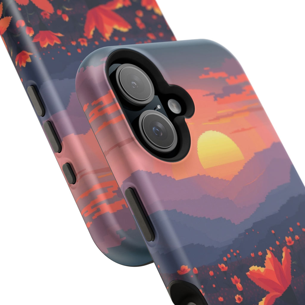 iPhone Sunset Amber And Peach Floral Geometric Soft iPhone Finish · iPhone Case