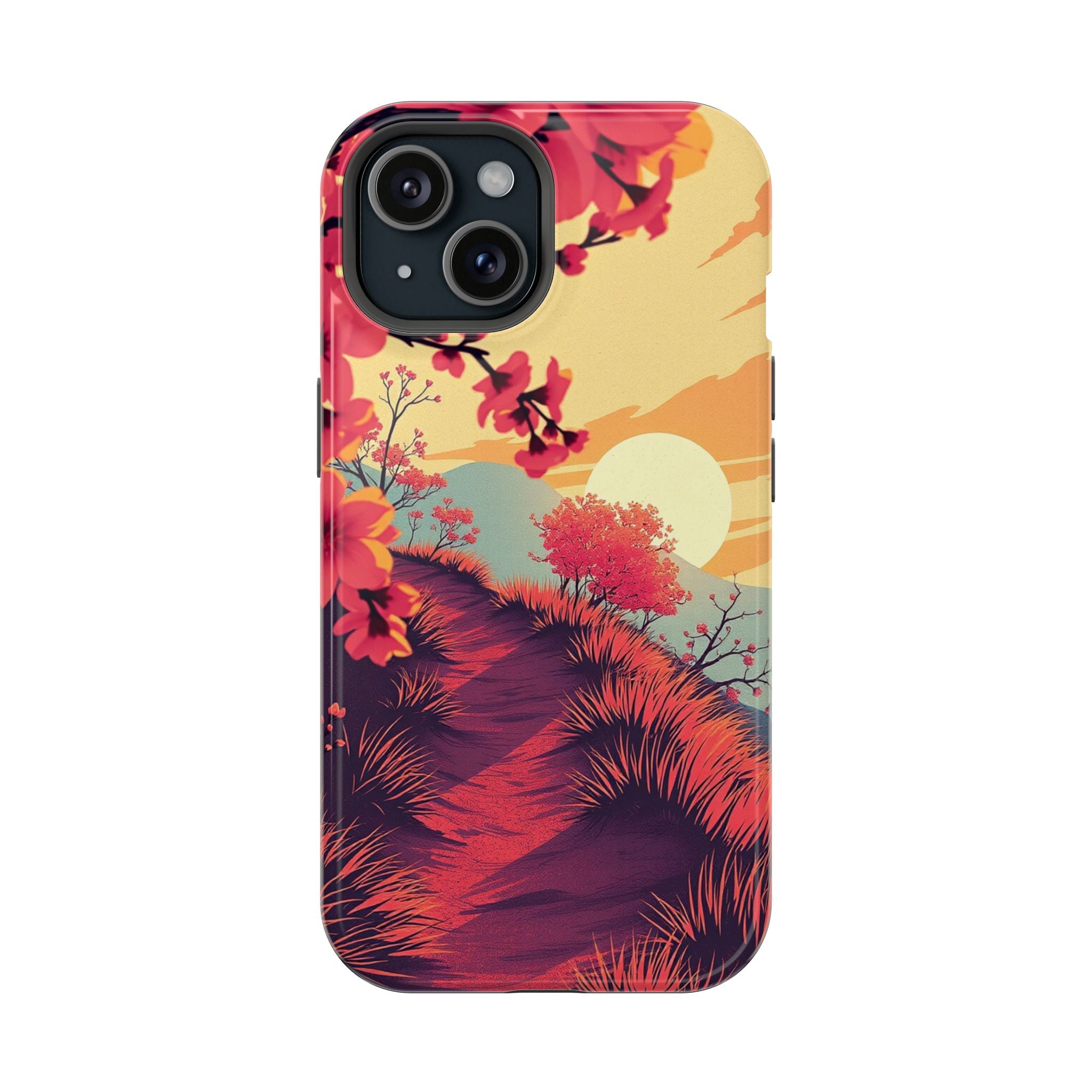iPhone Sunset Amber And Peach Blossom Trail Soft iPhone 15 Finish · iPhone Case