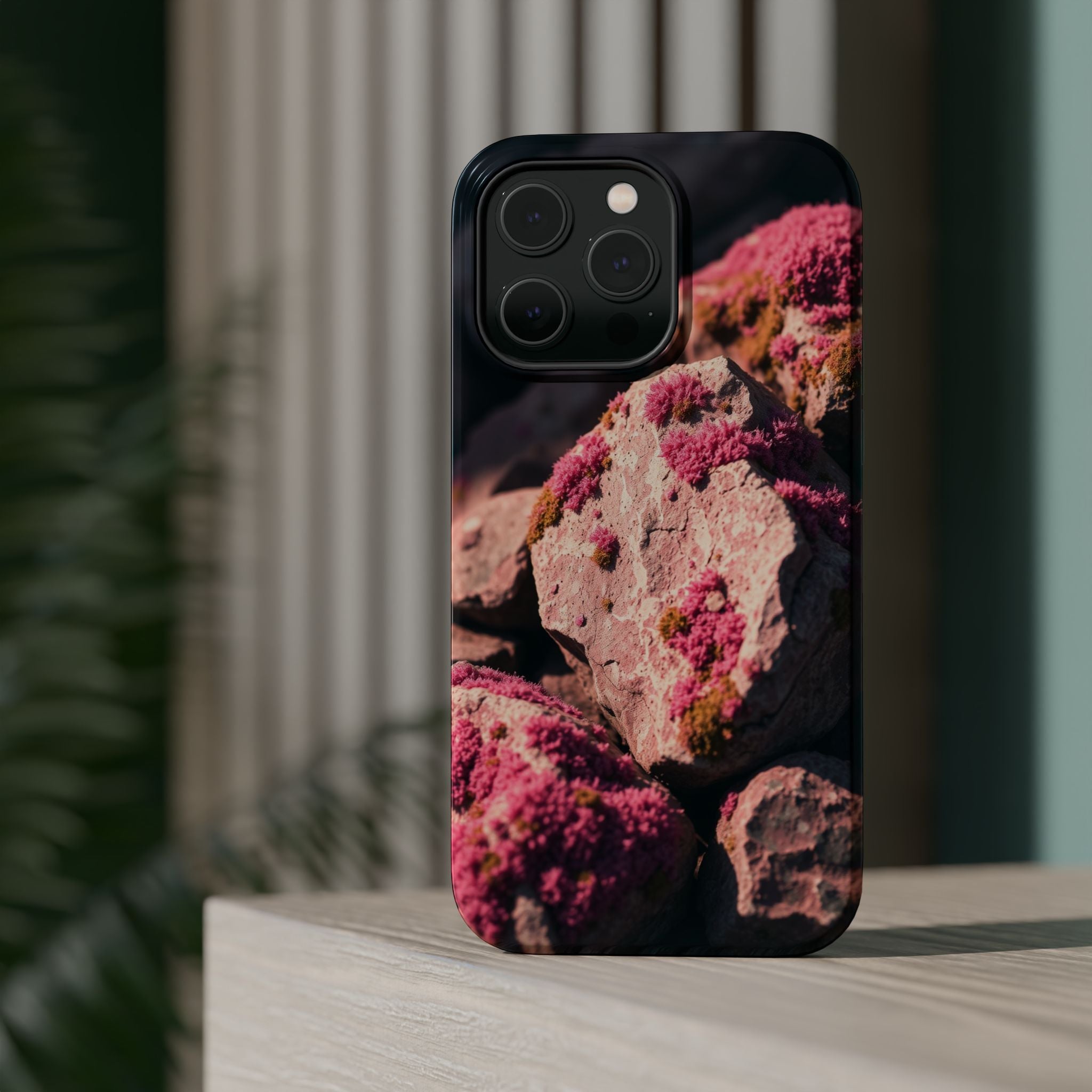 iPhone Rose Pink And Cream Moss Covered Rocks Clean iPhone 15 Minimal · iPhone C