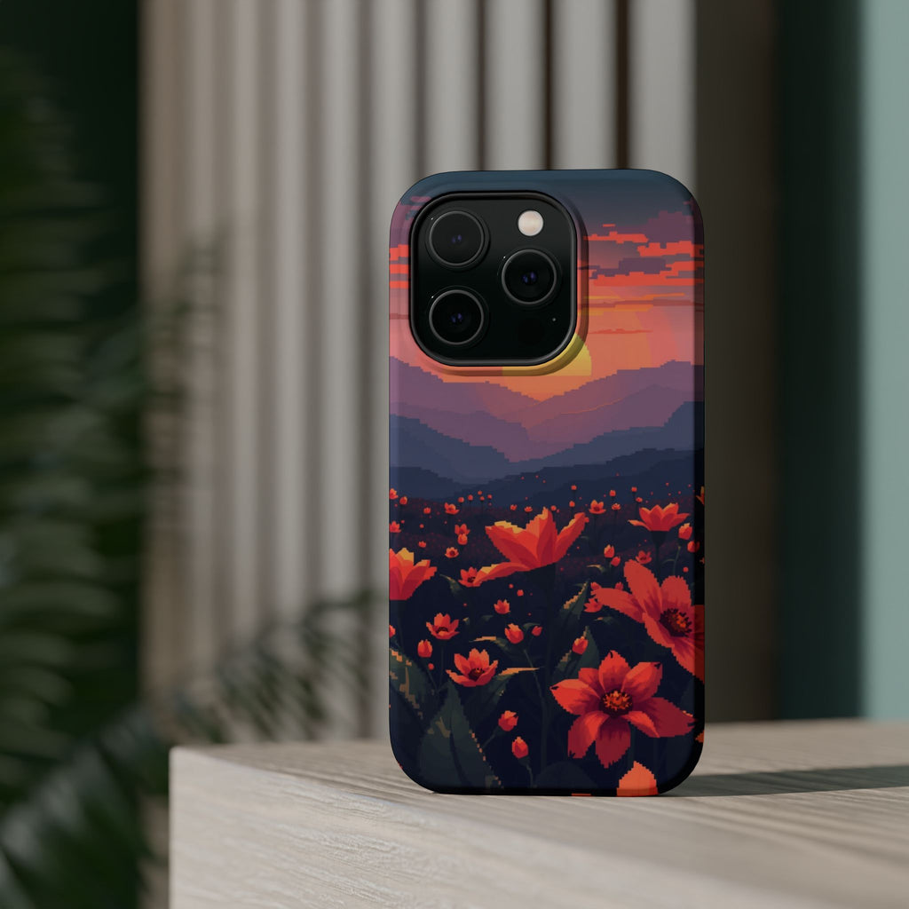 iPhone Sunset Amber And Peach Floral Geometric Soft iPhone Finish · iPhone Case