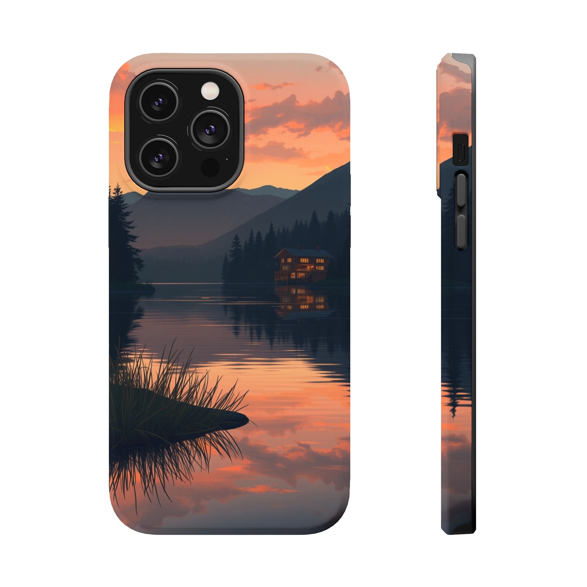 iPhone Sunset Amber And Peach Lake at Twilight Soft iPhone Finish · iPhone Case