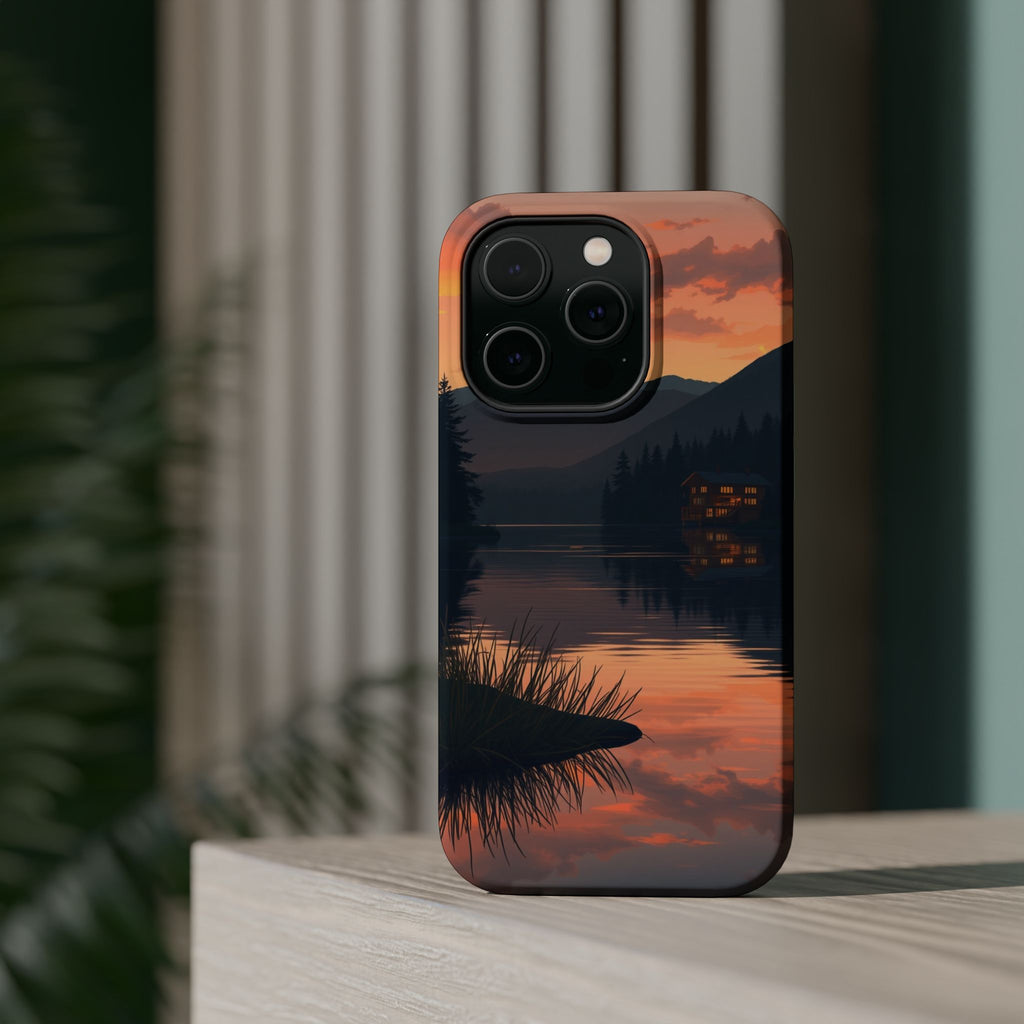 iPhone Sunset Amber And Peach Lake at Twilight Soft iPhone Finish · iPhone Case