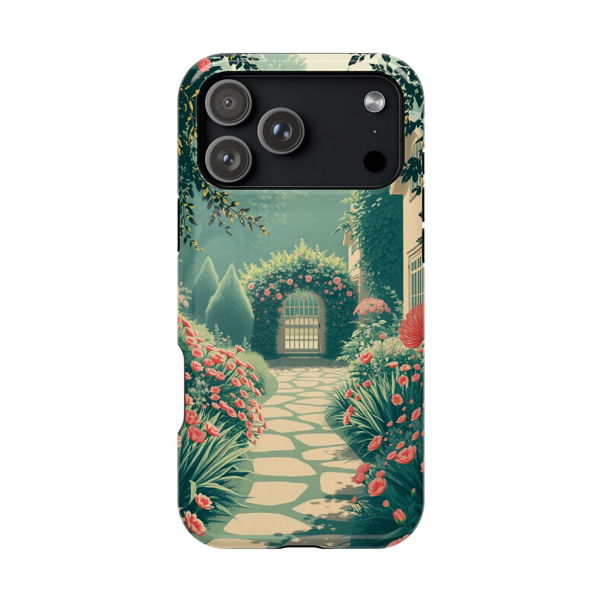 iPhone Teal And Coral Cottage Garden Slim Everyday Designer Case · iPhone Case