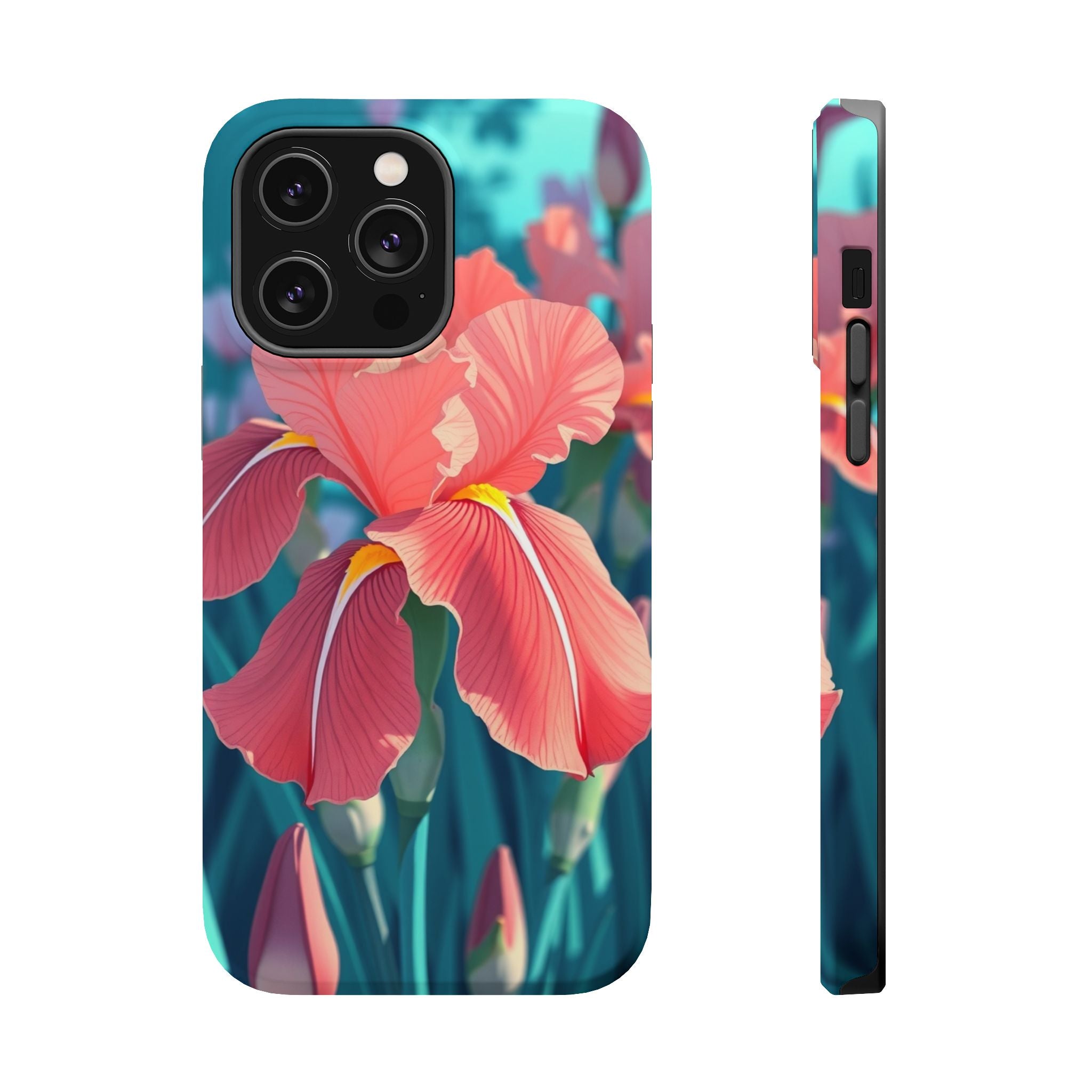 iPhone Teal And Coral Iris Garden Bold Modern Everyday Snap Case · iPhone Case