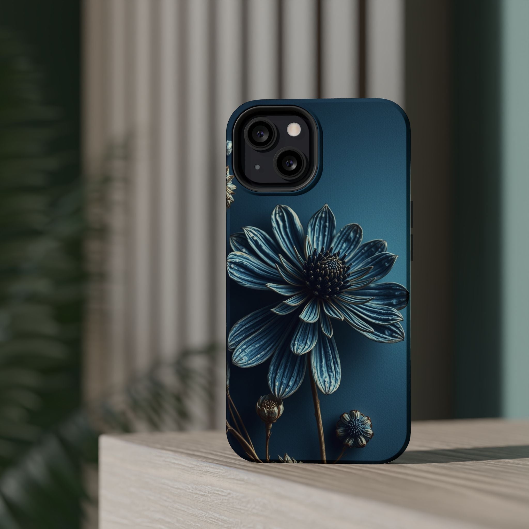 iPhone Midnight Blue And Silver Dried Flower Flat Lay iPhone 15 · iPhone Case