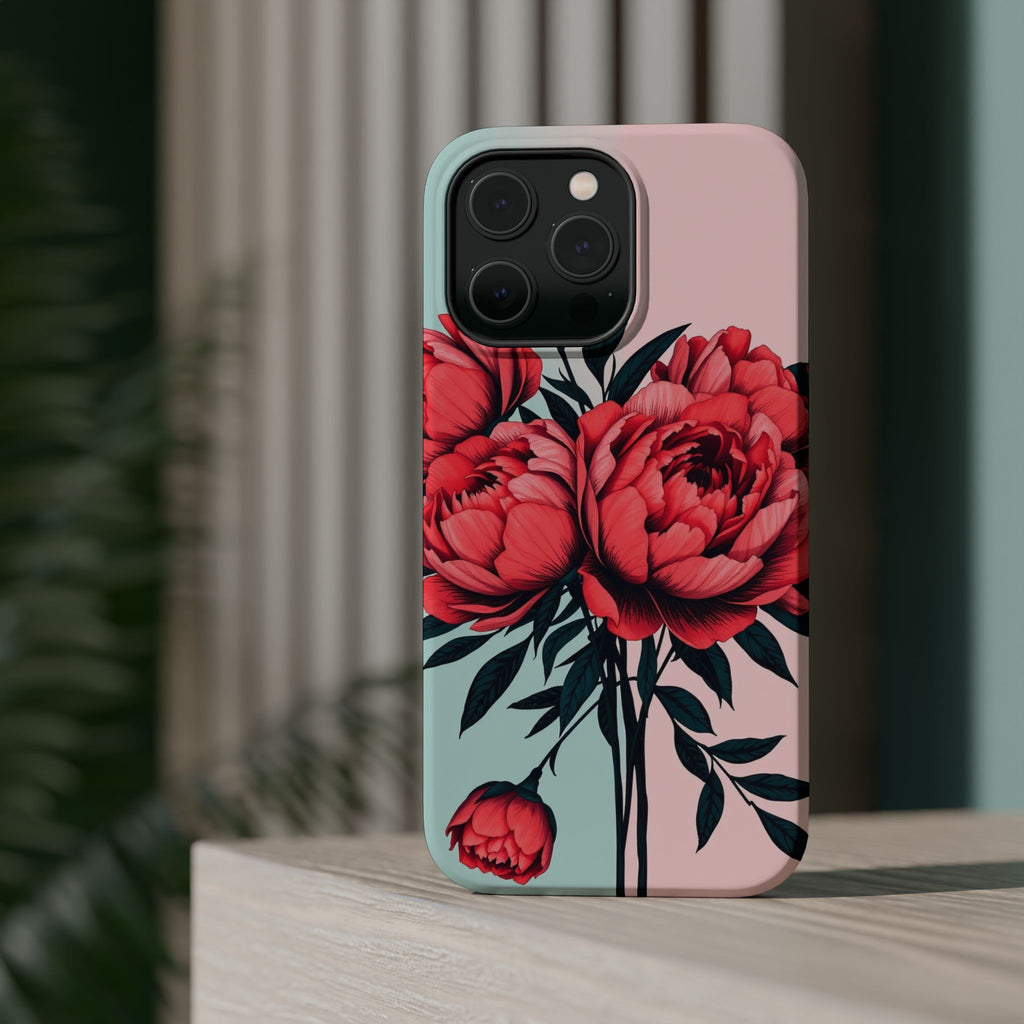 iPhone Teal And Coral Peony Bouquet Artistic Everyday Cas Slim Snap Case · iPhon