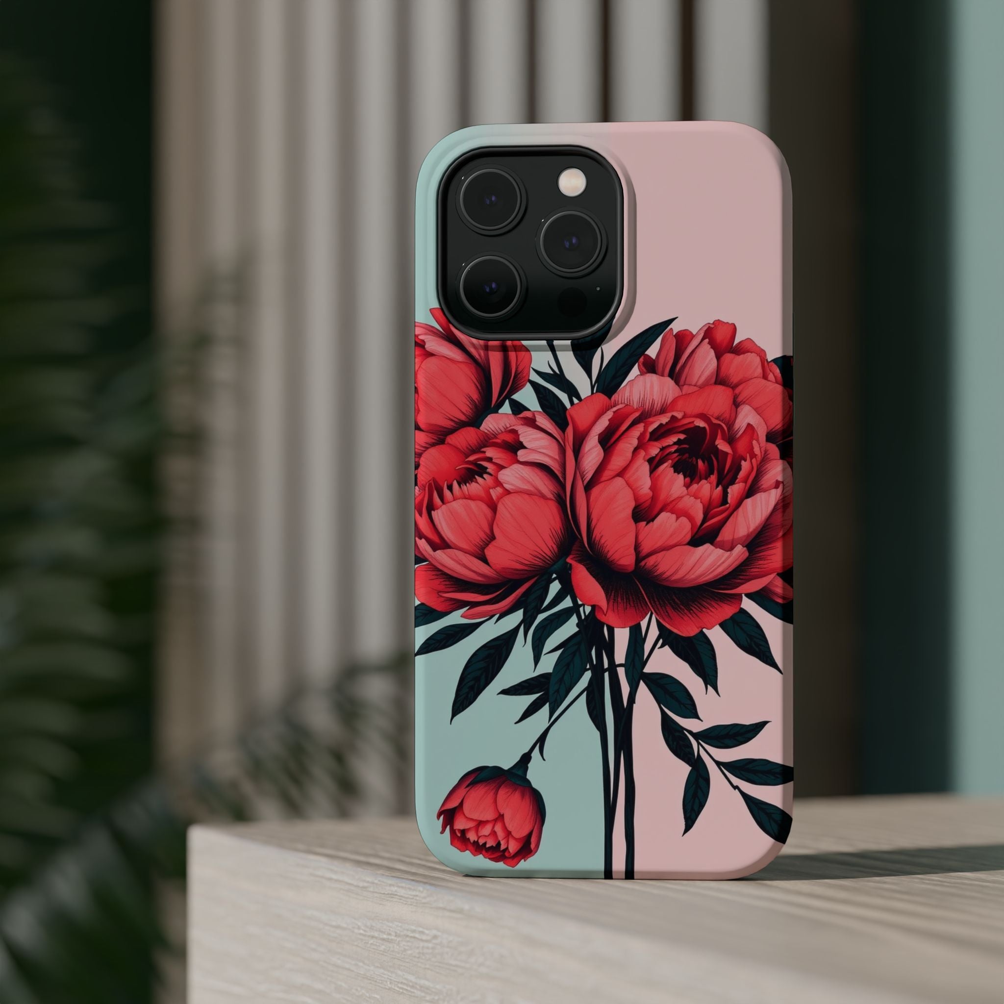 iPhone Teal And Coral Peony Bouquet Artistic Everyday Cas Slim Snap Case · iPhon