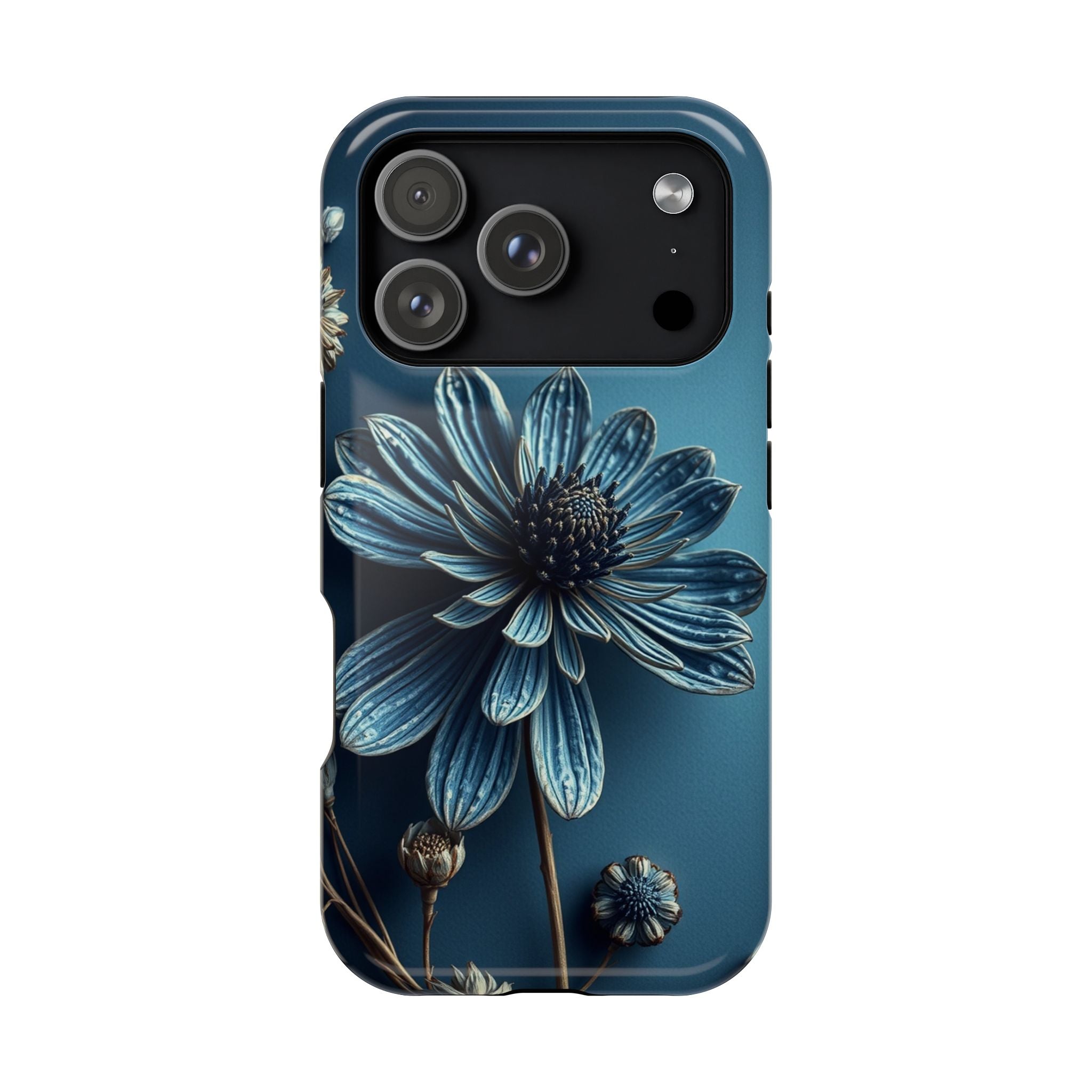 iPhone Midnight Blue And Silver Dried Flower Flat Lay iPhone 15 · iPhone Case