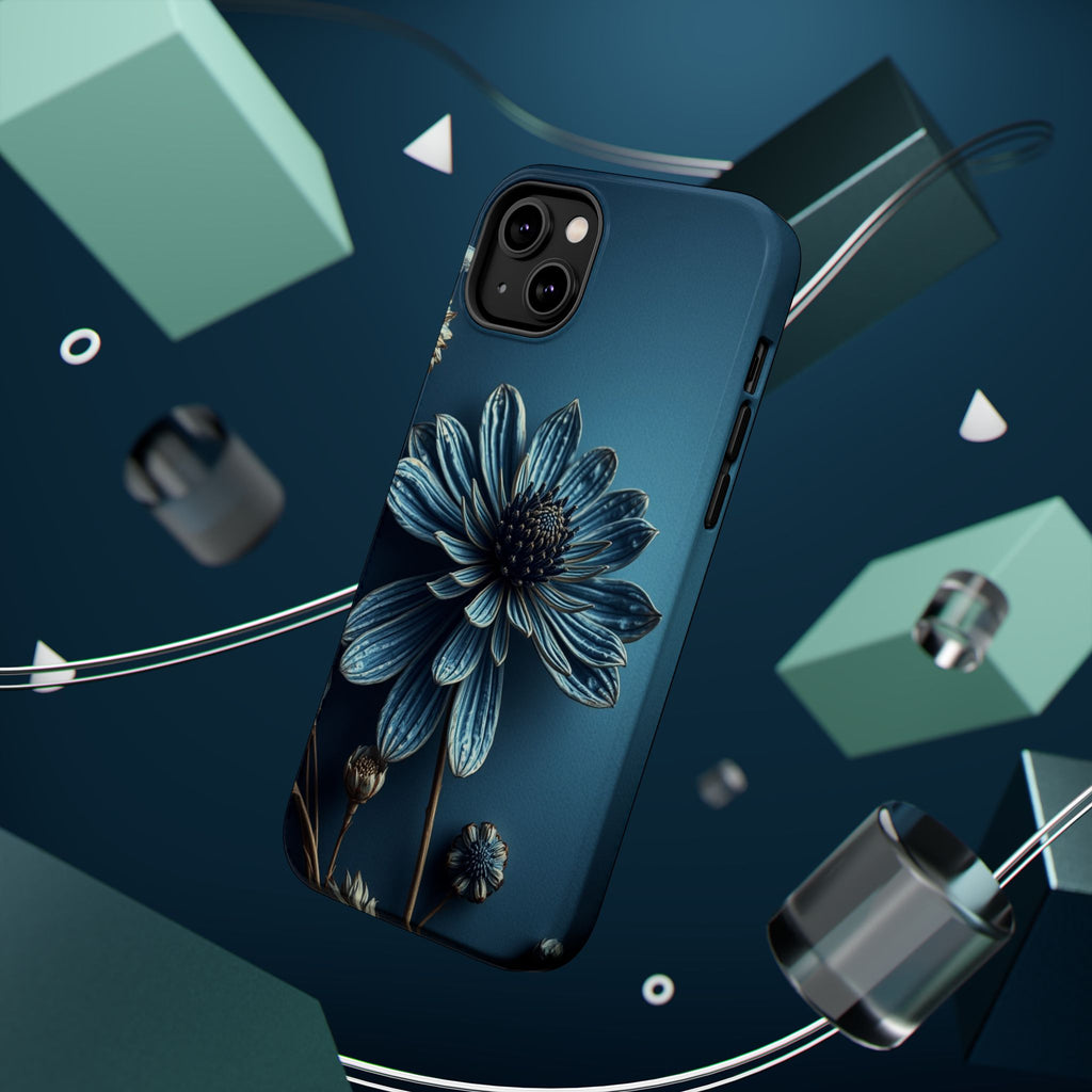iPhone Midnight Blue And Silver Dried Flower Flat Lay iPhone 15 · iPhone Case