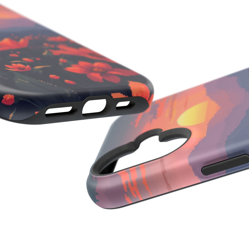 iPhone Sunset Amber And Peach Floral Geometric Soft iPhone Finish · iPhone Case