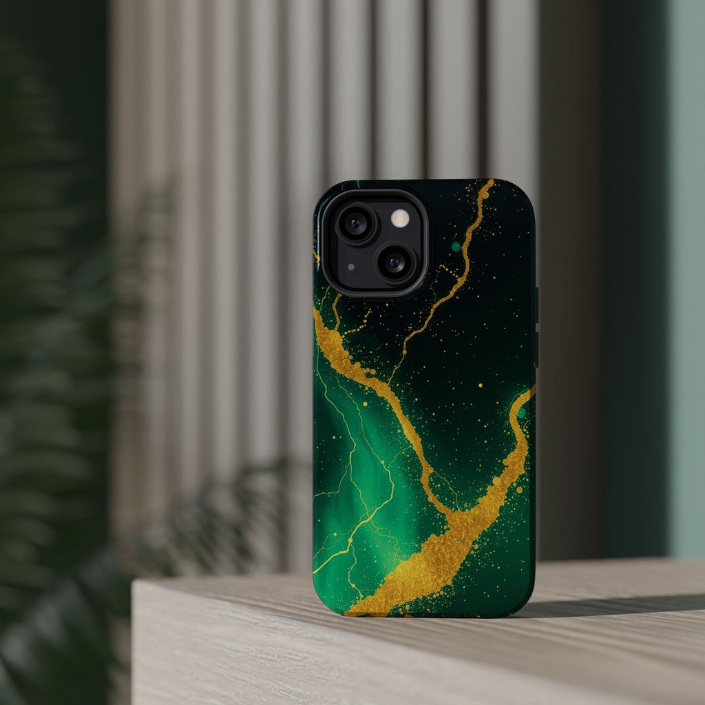 iPhone Emerald Green And Gold Petal Storm Slim iPhone Everyday Designer · iPhone