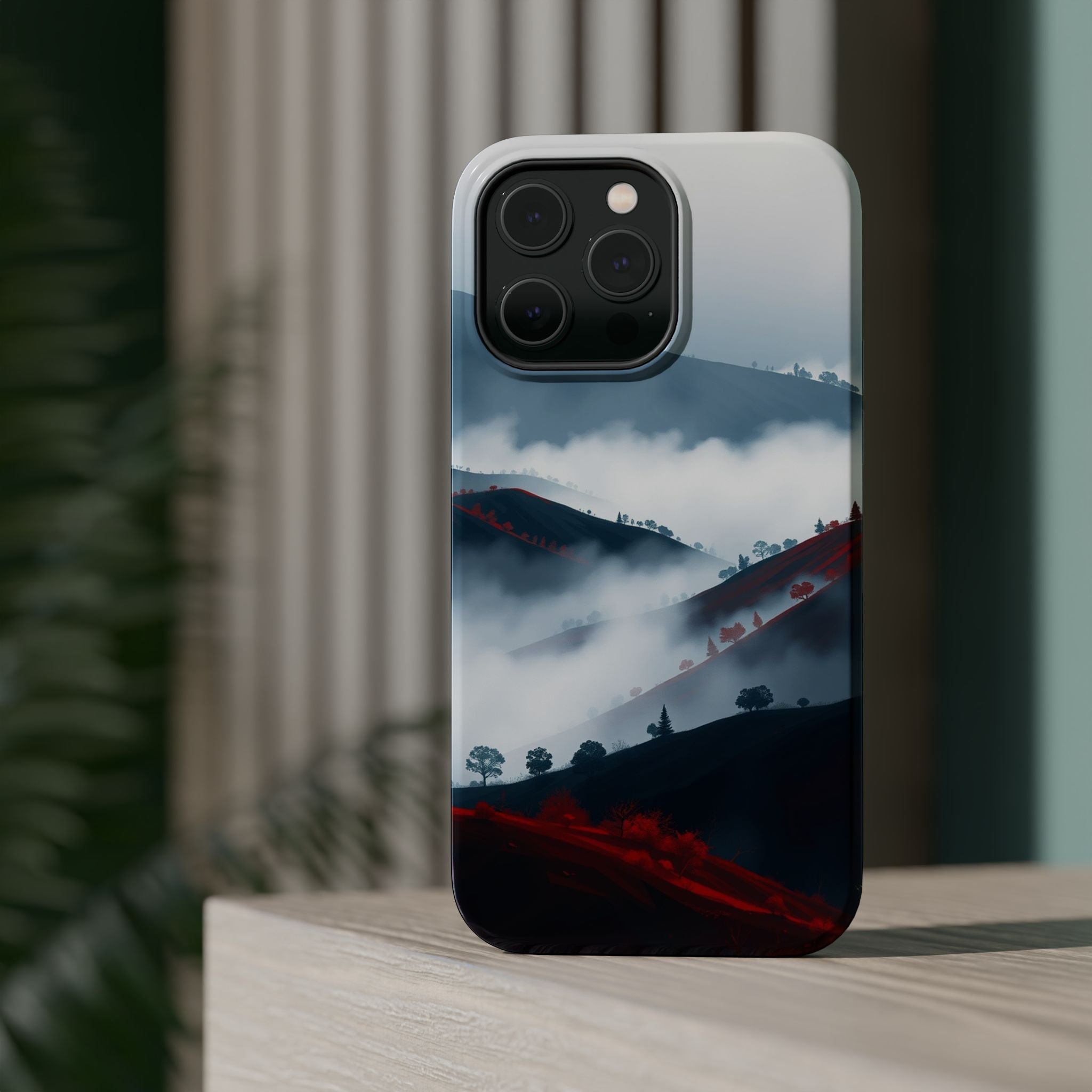 iPhone Black And Crimson Fog Rolling Over Hills Soft iPhone Finish · iPhone Case