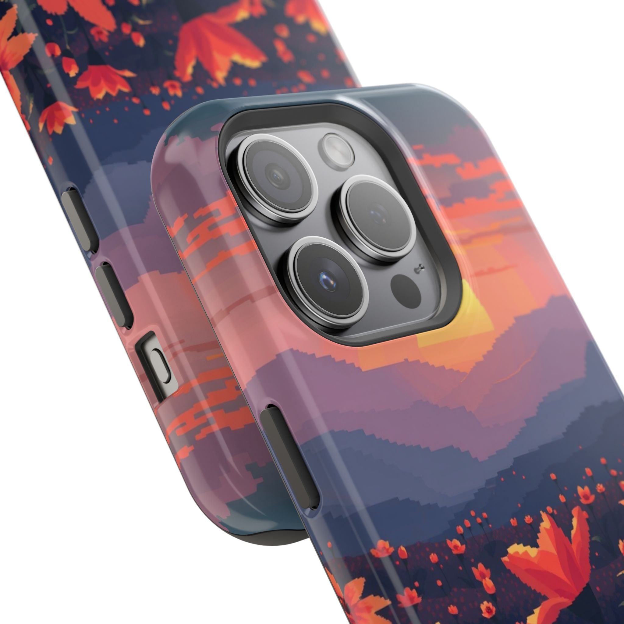 iPhone Sunset Amber And Peach Floral Geometric Soft iPhone Finish · iPhone Case