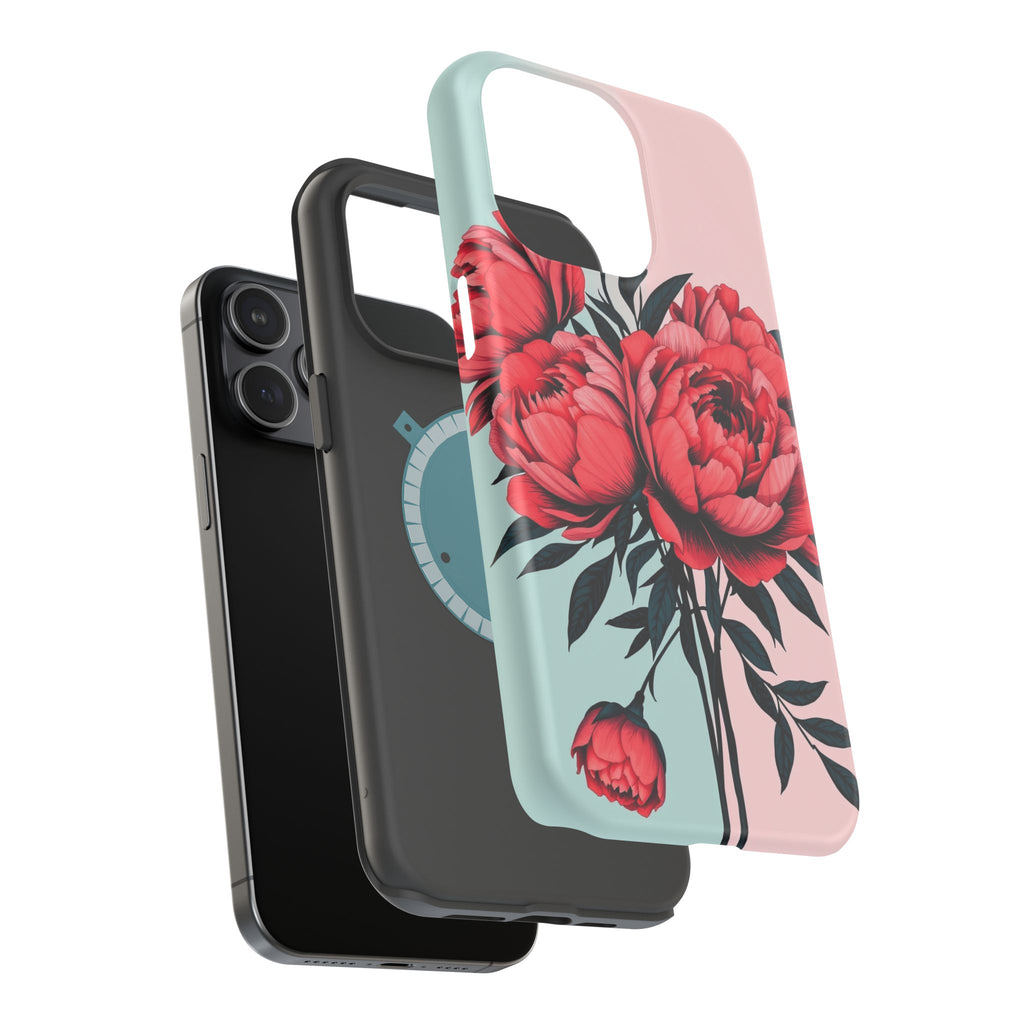 iPhone Teal And Coral Peony Bouquet Artistic Everyday Cas Slim Snap Case · iPhon