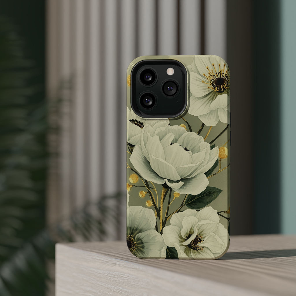 iPhone Sage And Ivory Floral Ink Wash Slim Everyday iPhone 14 Designer · iPhone