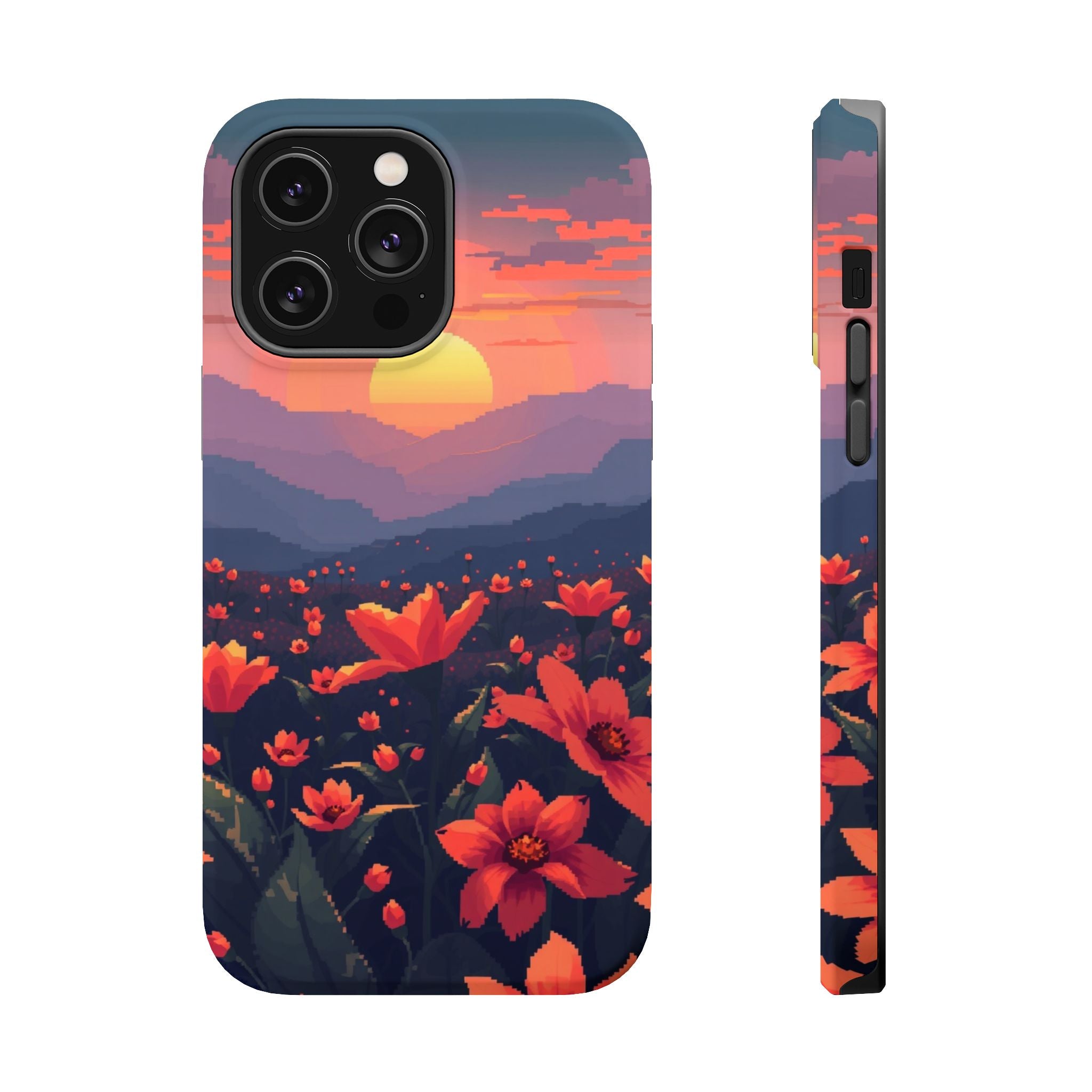 iPhone Sunset Amber And Peach Floral Geometric Soft iPhone Finish · iPhone Case