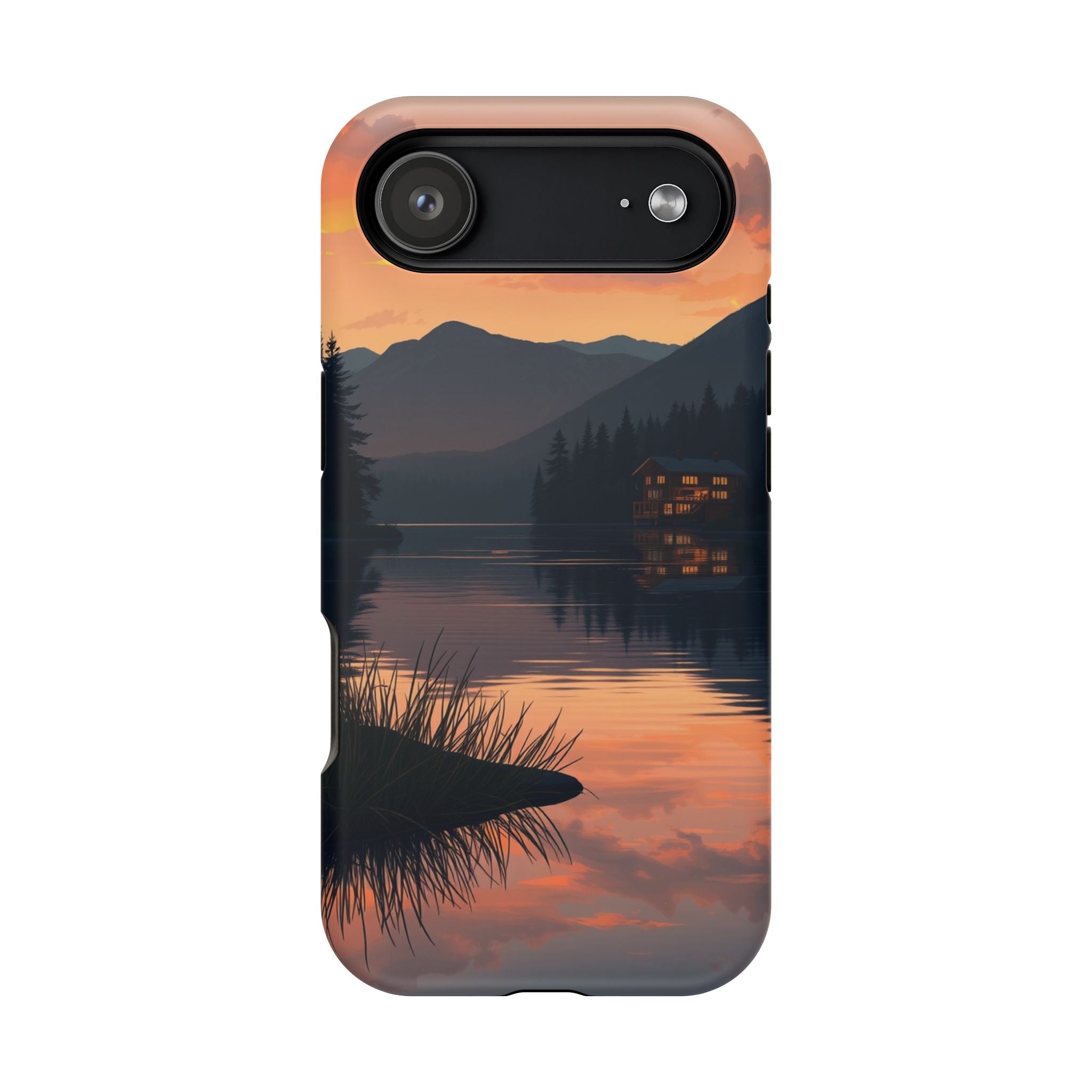 iPhone Sunset Amber And Peach Lake at Twilight Soft iPhone Finish · iPhone Case