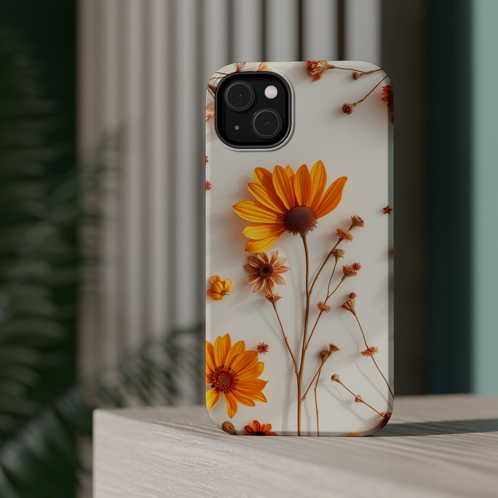 iPhone Mustard And Rust Dried Flower Flat Lay Carry Case Slim Snap Case · iPhone