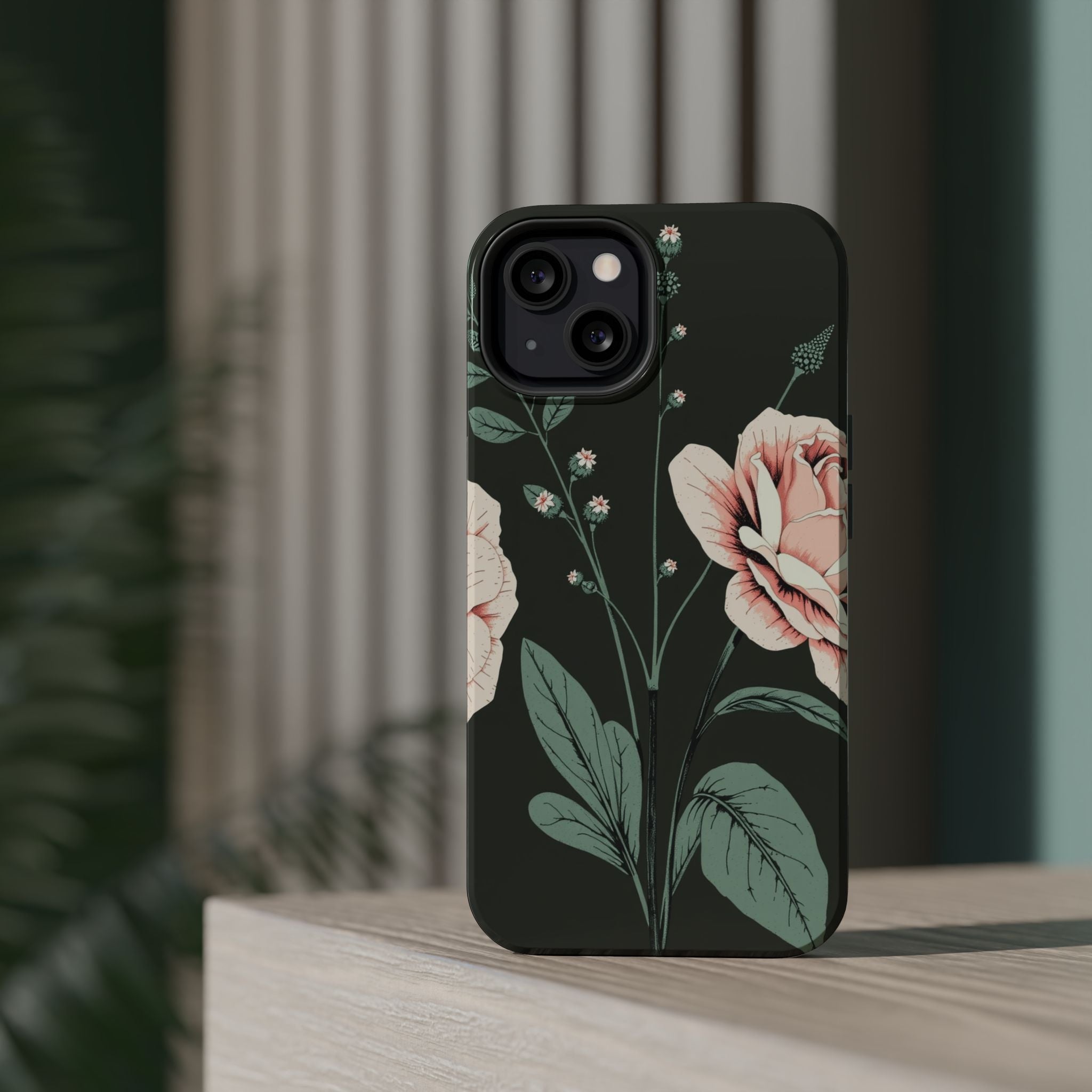 iPhone Mint And Blush Vintage Botanical Print Slim Everyday Designer Case · iPho